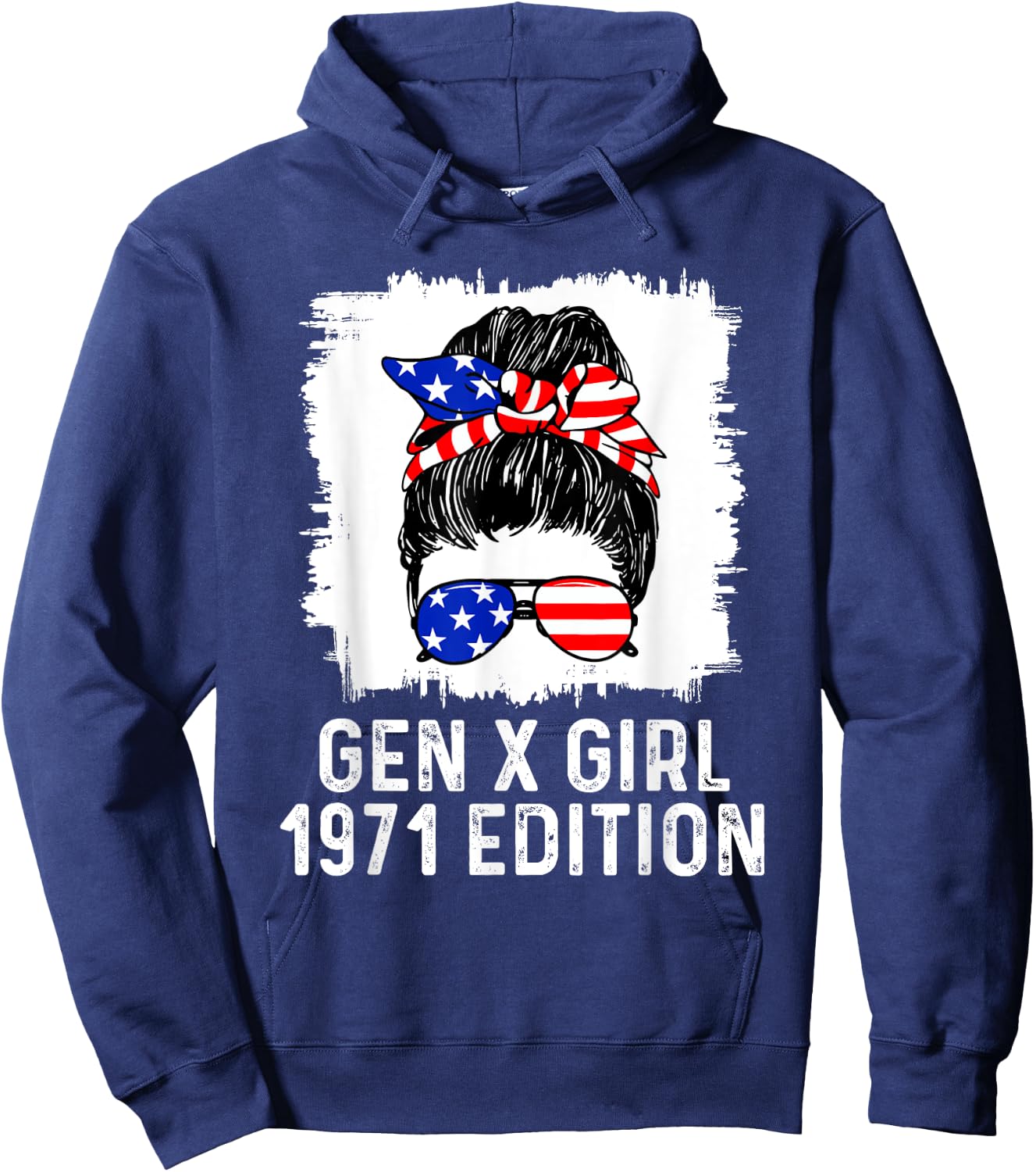 Gen X Girl 1971 Edition American USA Messy Bun Birthday Hoodie - Hoodie | Navy