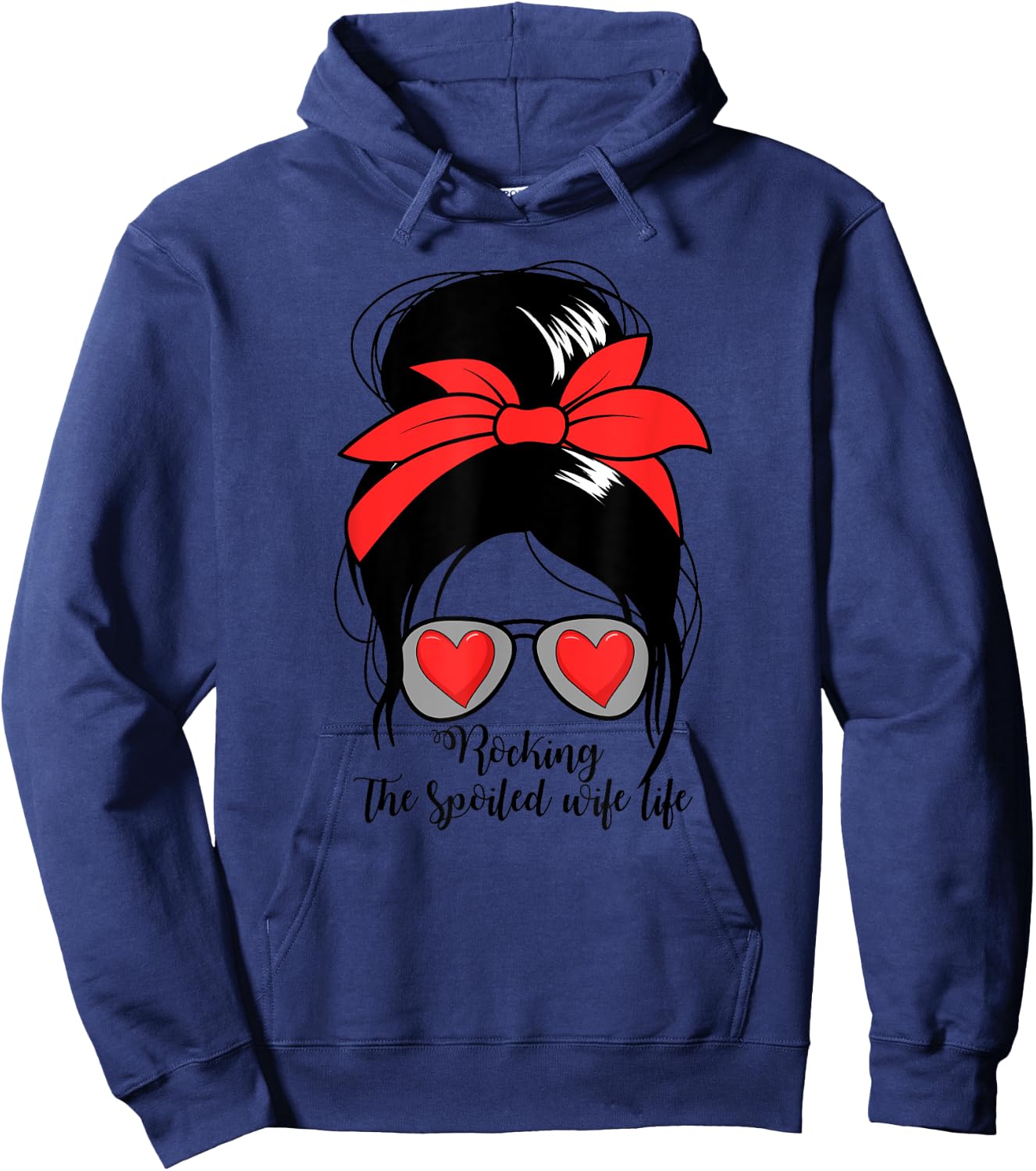 Women's Rocking Spoiled Wife Life Messy Bun Spoiled Wife Hoodie - Hoodie | Navy