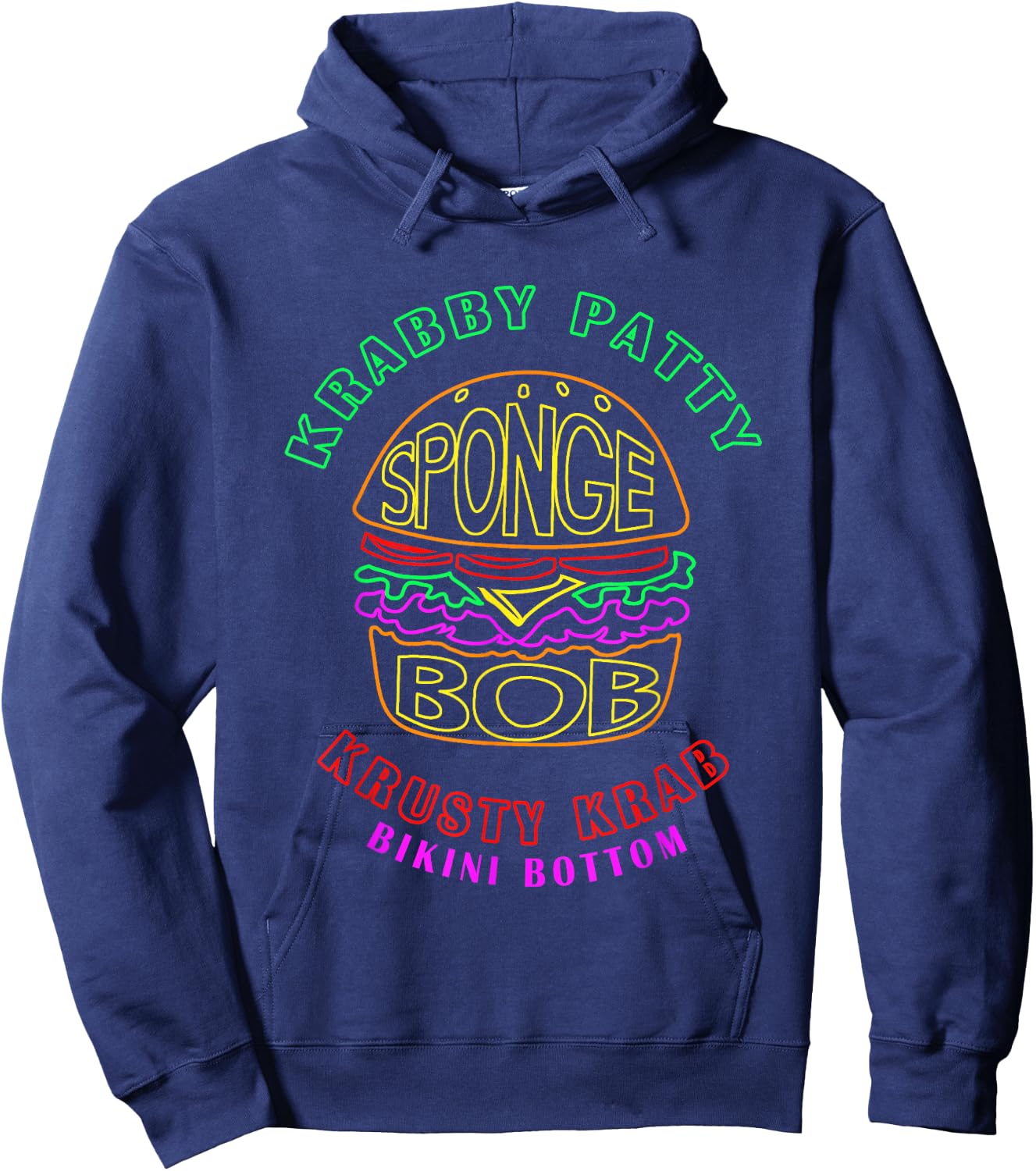 SpongeBob SquarePants Krabby Patty Retro Neon Outline Logo Hoodie - Hoodie | Navy