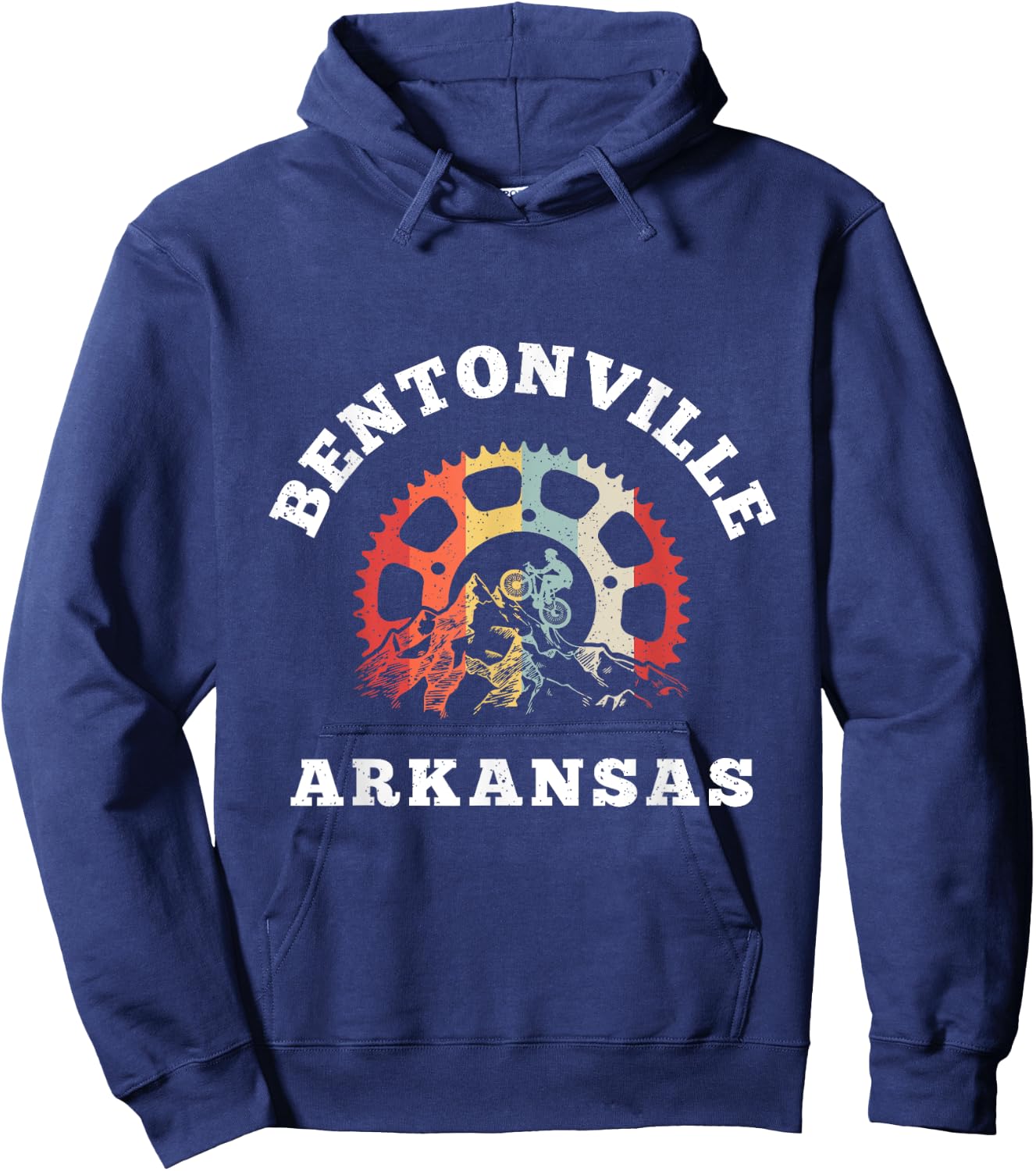Vintage Bentonville Arkansas Mountain Biking Chain Rings Hoodie - Hoodie | Navy