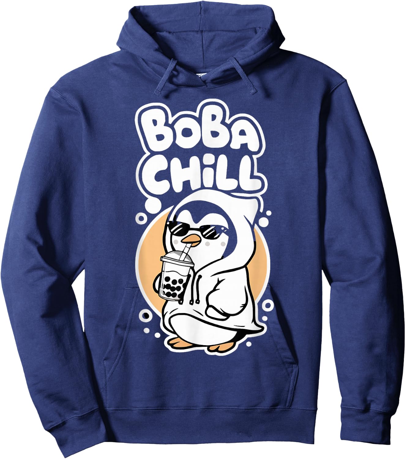 Boba Chill Kawaii Penguin Bubble Mike Tea Drink Cool Penguin Hoodie - Hoodie | Navy