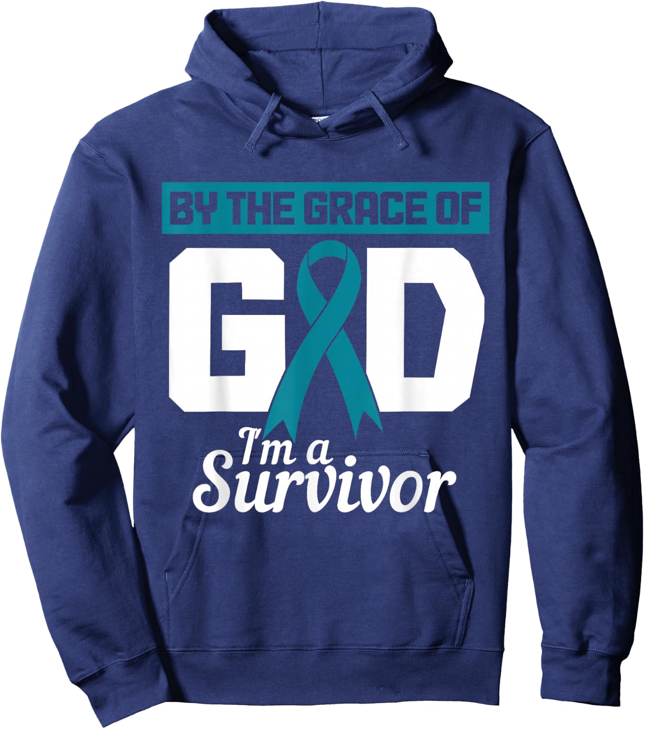Ovarian Cancer Awareness Month Woman Teal Ribbon Survivor Hoodie - Hoodie | Navy