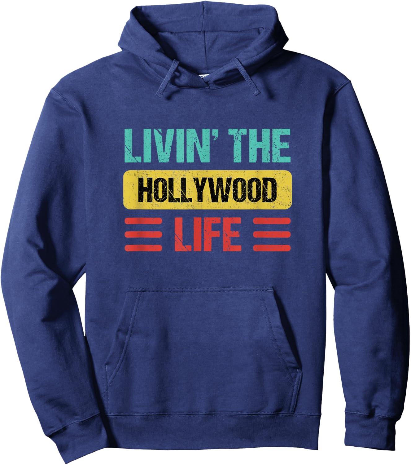 Hollywood Florida Shirts & Gifts Hollywood -Adults Black Small Short Sleeve Modern Letter Print Birthday Theme Hollywood Hoodie - Hoodie | Navy