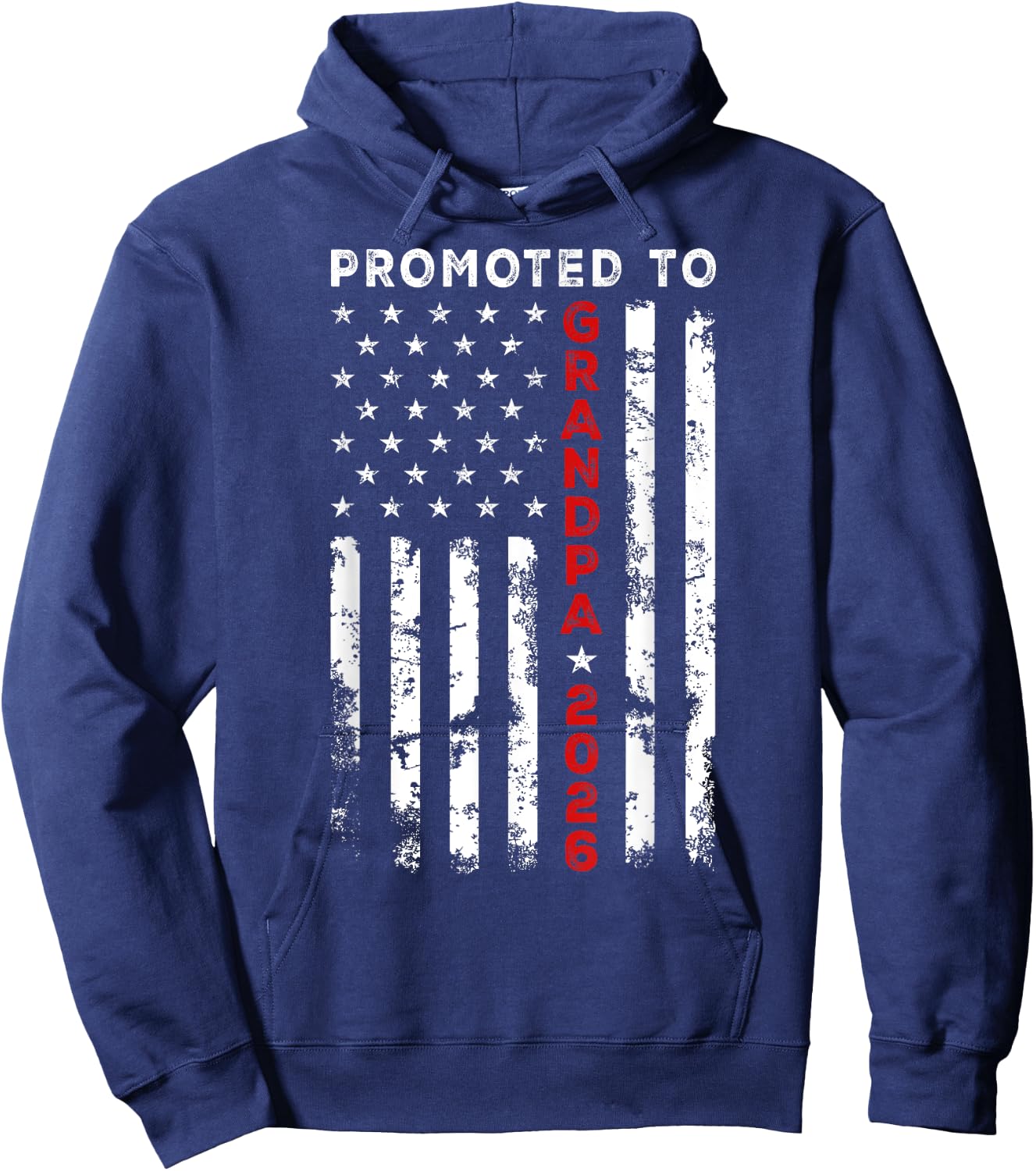 Vintage USA American Flag Promoted To Grandpa Again est 2026 Men Hoodie - Hoodie | Navy