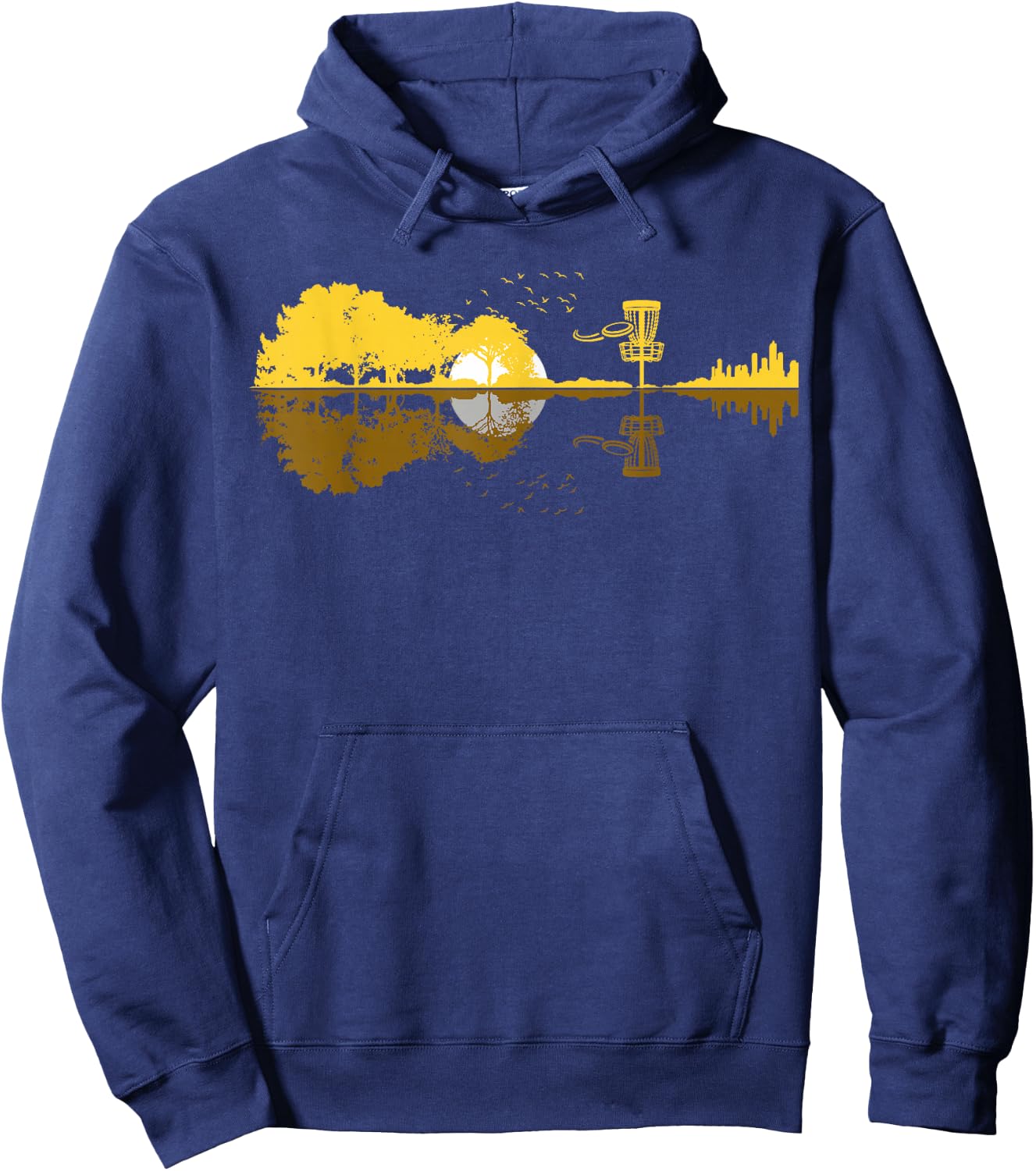 Disc Golf Sunset Guitar Guitarist Player Golfing Frisbee Dad Hoodie - Hoodie | Navy