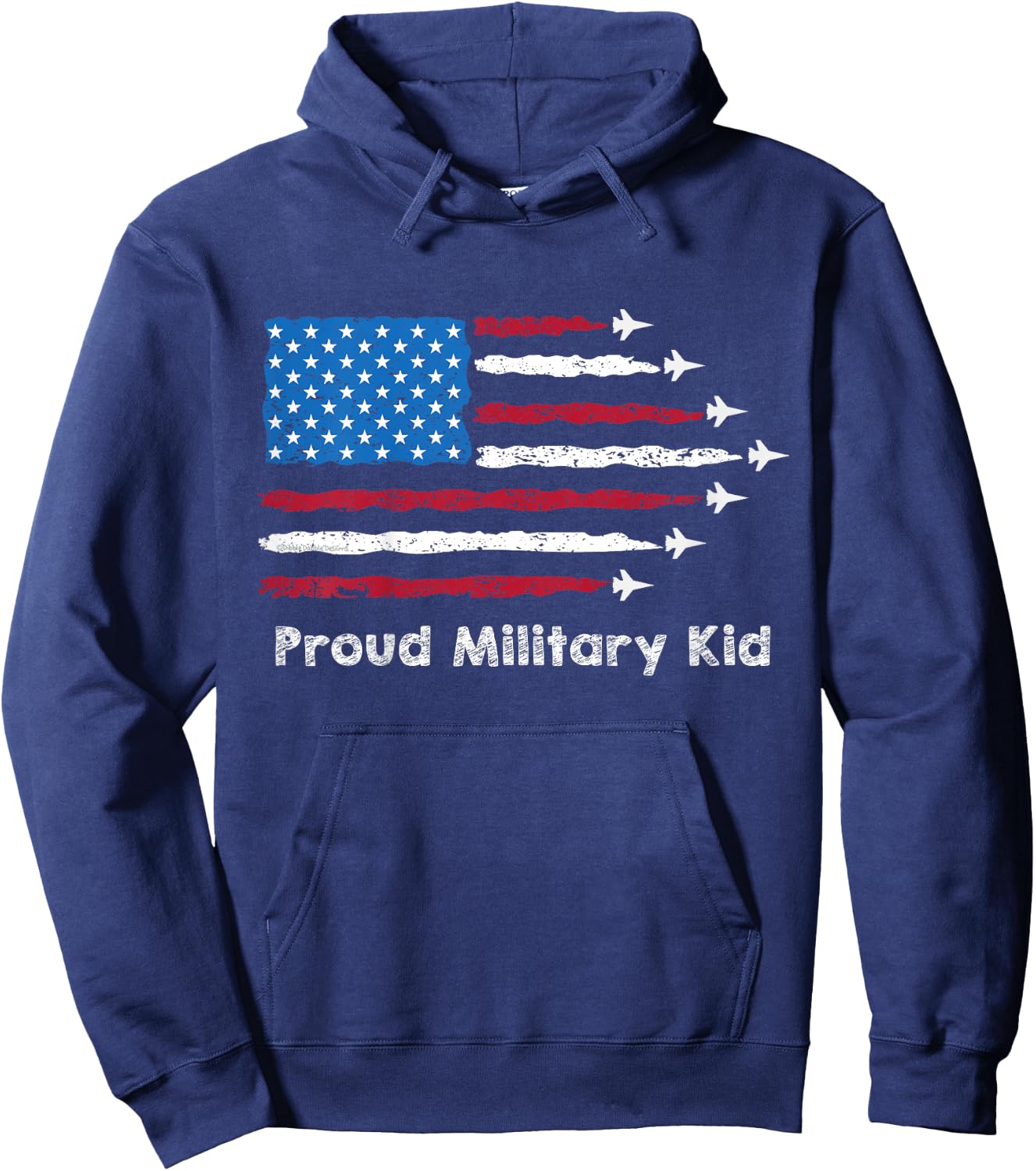 Kids Red, White and Blue US Flag with Jets Proud Military Kid Hoodie - Hoodie | Navy