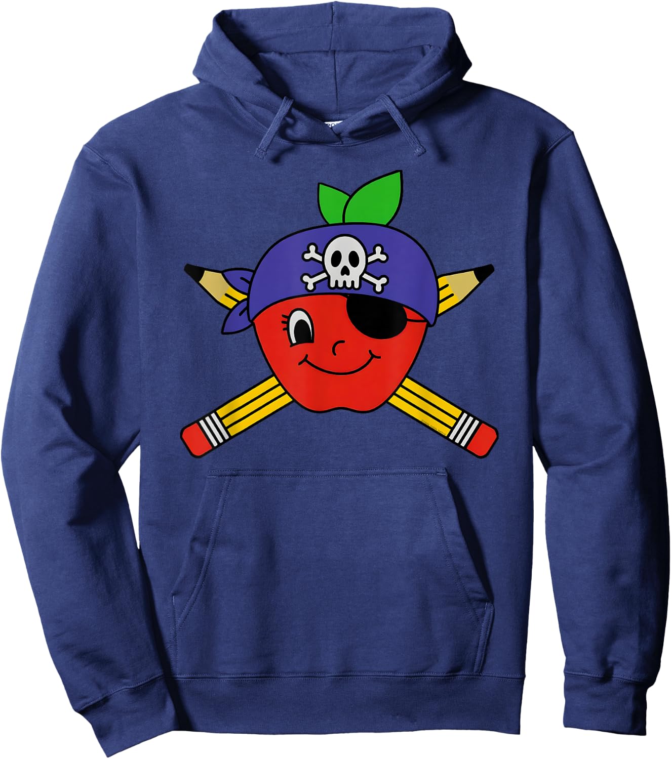 Teacher's Pirate Apple with Crossed Pencils Pirate Teacher Hoodie - Hoodie | Navy