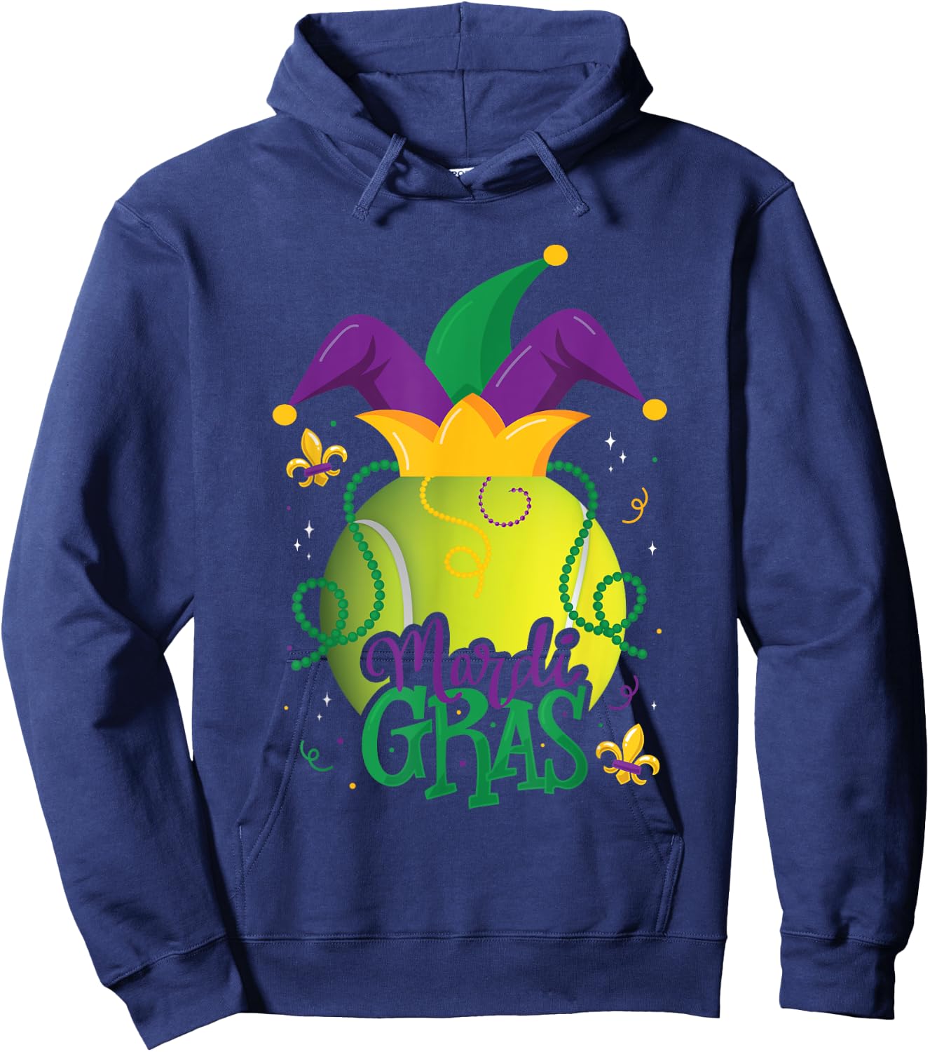 Mardi Gras Tennis Ball Jester Hat Funny Tennis Lovers Hoodie - Hoodie | Navy