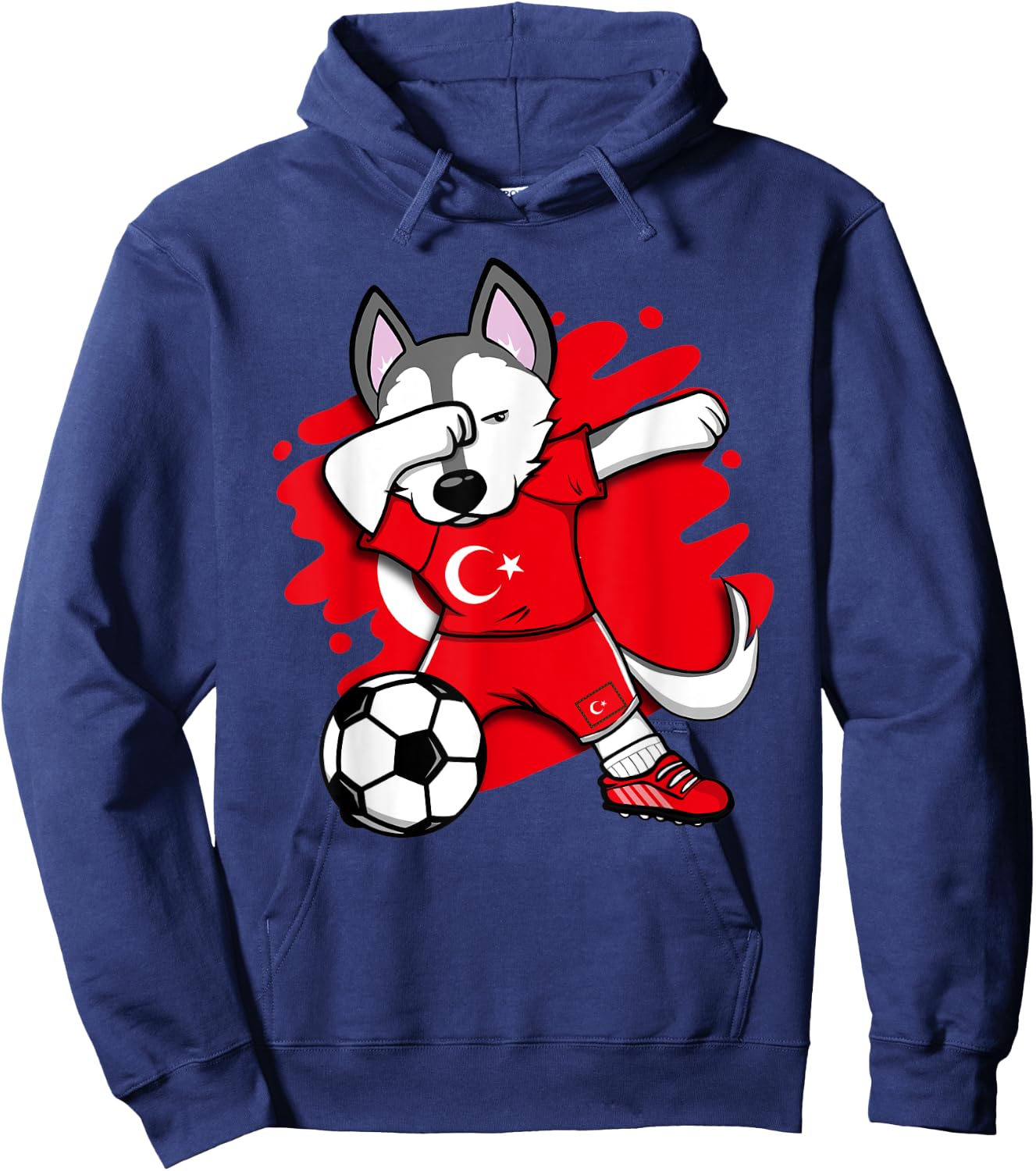 Dabbing Husky Dog Turkey Soccer Fans Jersey Turkish Football Men Women Kids Hoodie - Hoodie | Navy