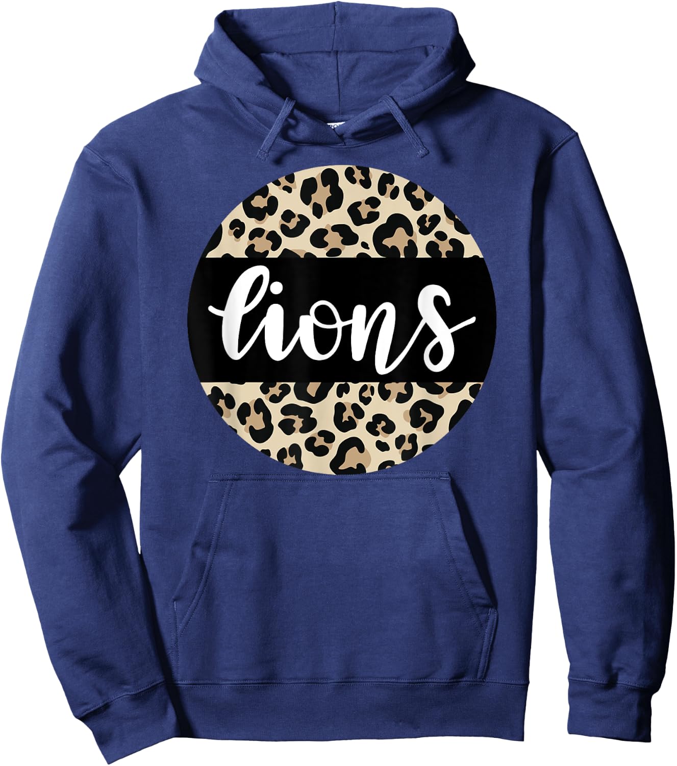 Leopard Print Lions Team Mascot School Spirit Game Night Hoodie - Hoodie | Navy