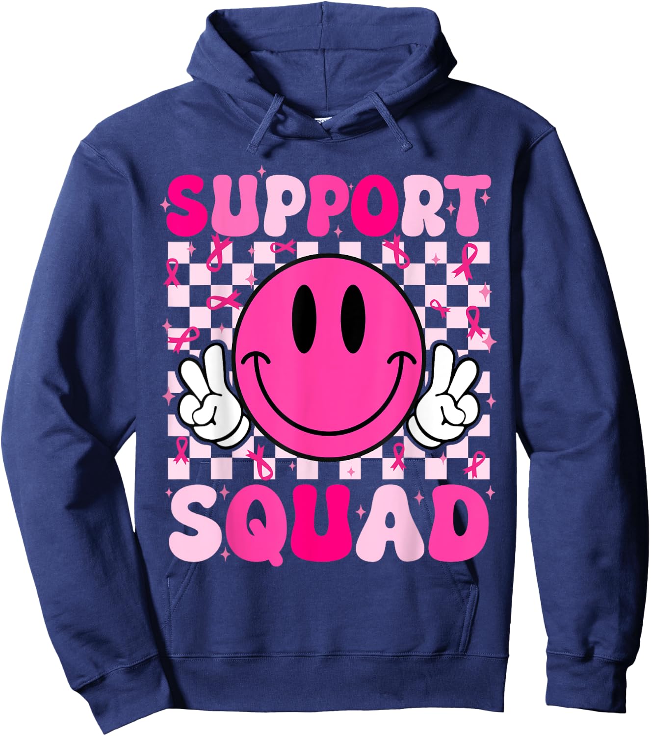 Groovy Breast Cancer Awareness Men Women Kids Support Squad Hoodie - Hoodie | Navy