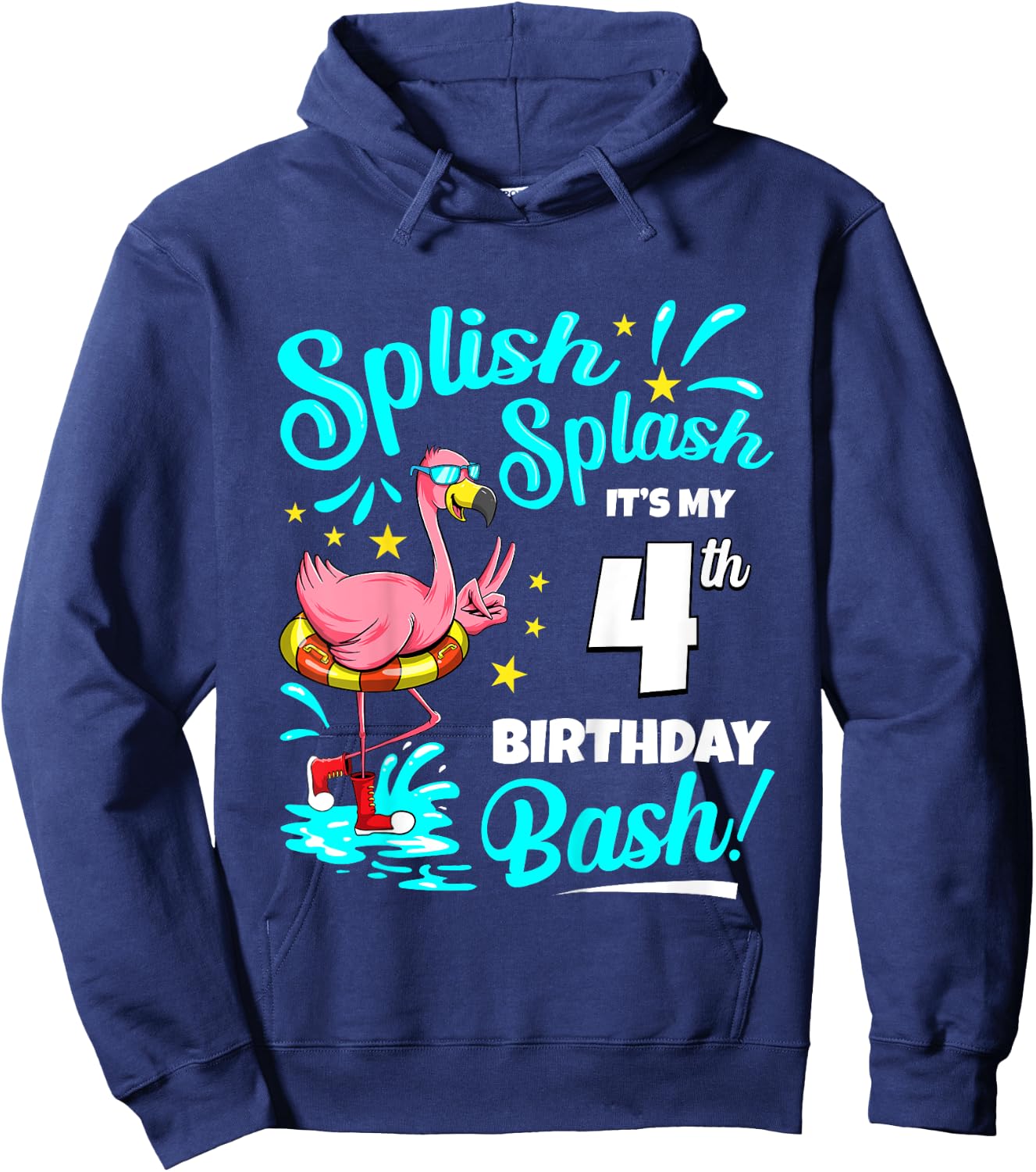4th Birthday Flamingo 4 Years Old Pool Party Summer for Kids Hoodie - Hoodie | Navy
