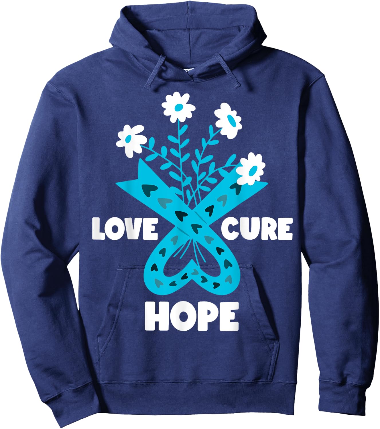 Faith Hope Love Cure Ovarian Cancer Awareness Teal Ribbon Hoodie - Hoodie | Navy
