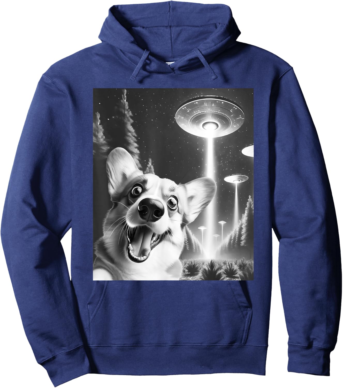 Funny Corgi Alien UFO Taking a Selfie Dog Mom Dad Hoodie - Hoodie | Navy