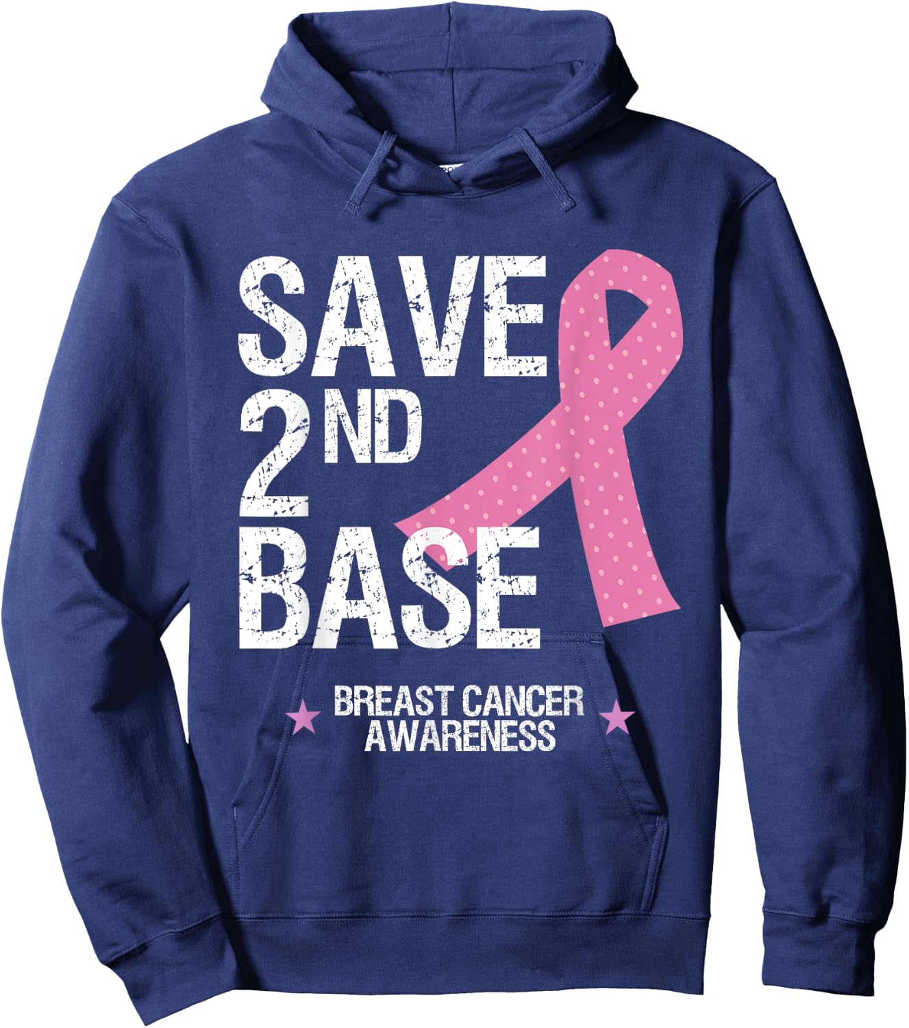 Save 2nd Base Shirt Breast Cancer Awareness Ribbon Gift T Hoodie - Hoodie | Navy