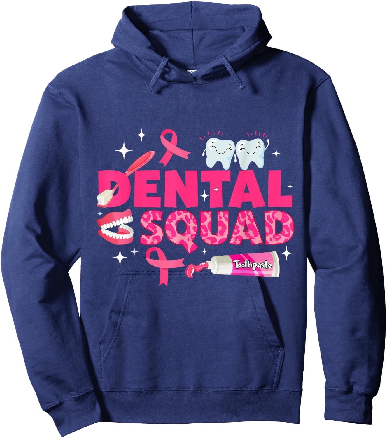 Dental Squad Teeth Pink Ribbon Breast Cancer Awareness Hoodie - Hoodie | Navy