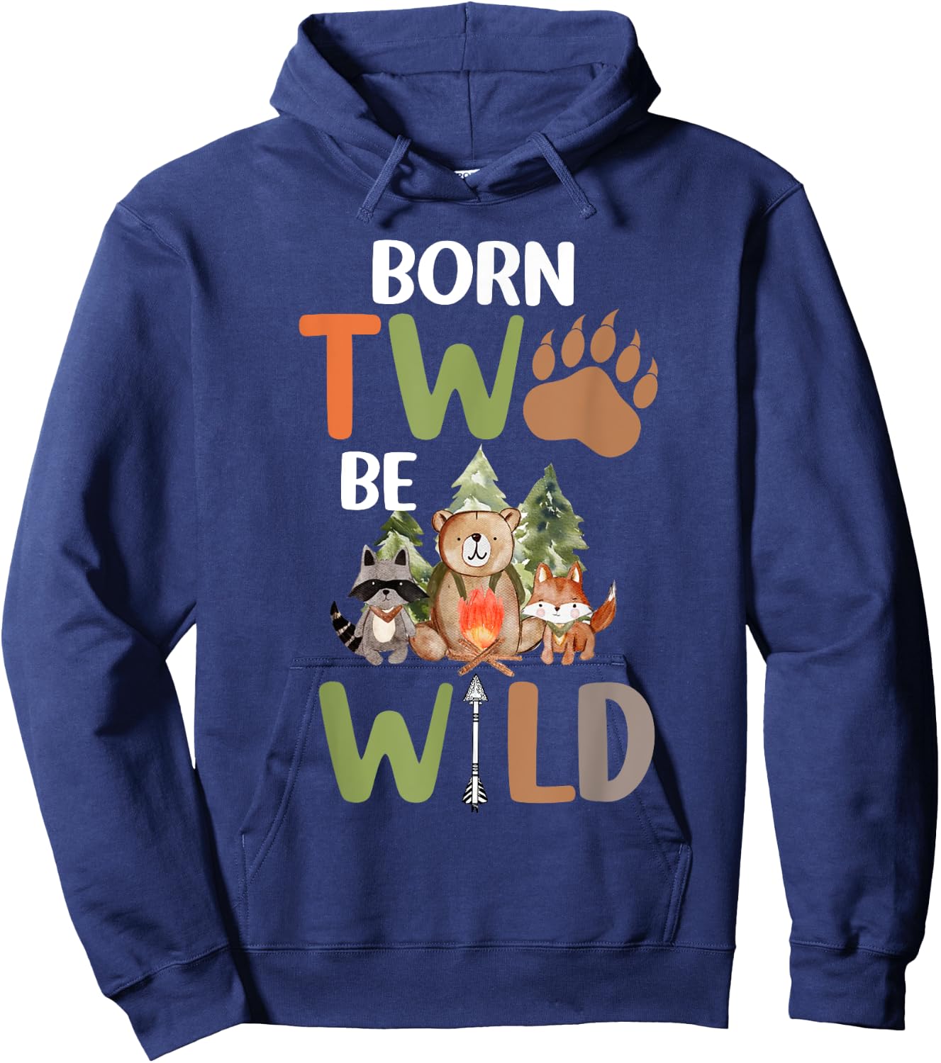 Born 2 Be Wild Birthday Decorations Boy 2nd Birthday Camping Hoodie - Hoodie | Navy