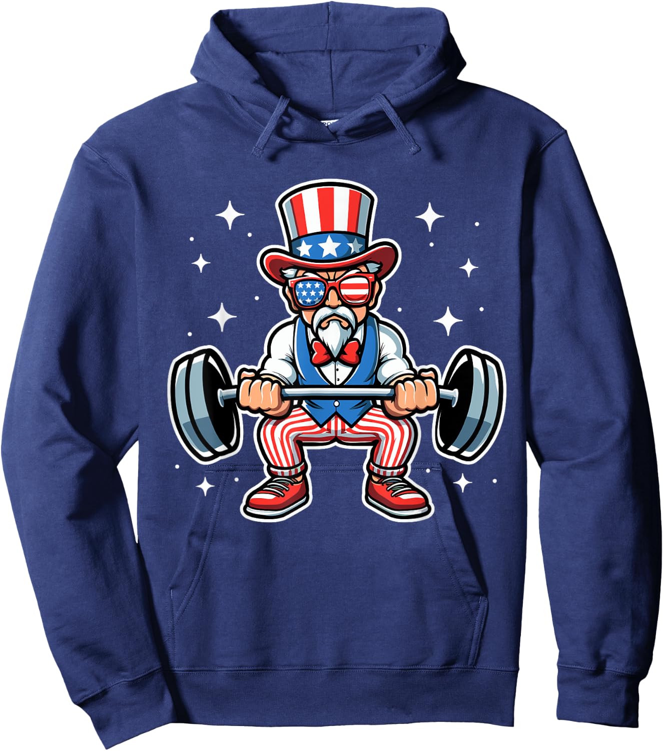 Uncle Sam Weightlifting 4th of July American Flag Workout Hoodie - Hoodie | Navy