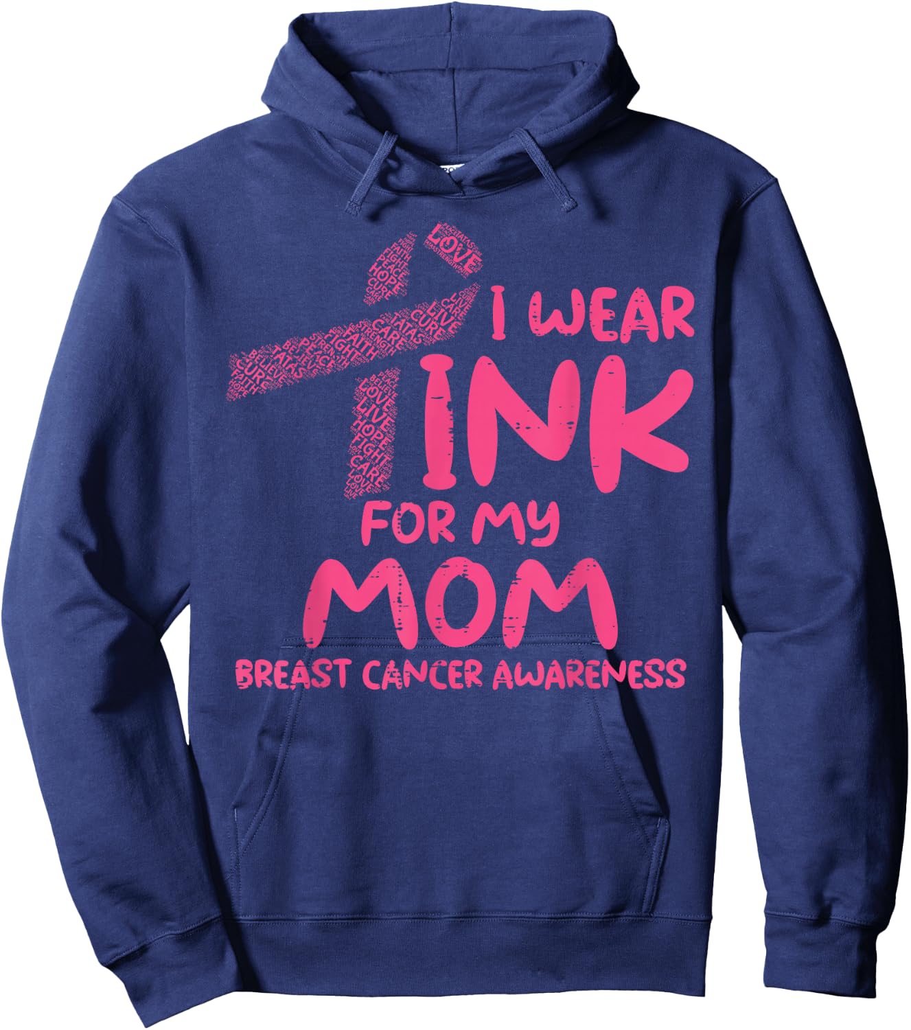 Wear Pink For My Mom Ribbon Kids Breast Cancer Awareness Hoodie - Hoodie | Navy