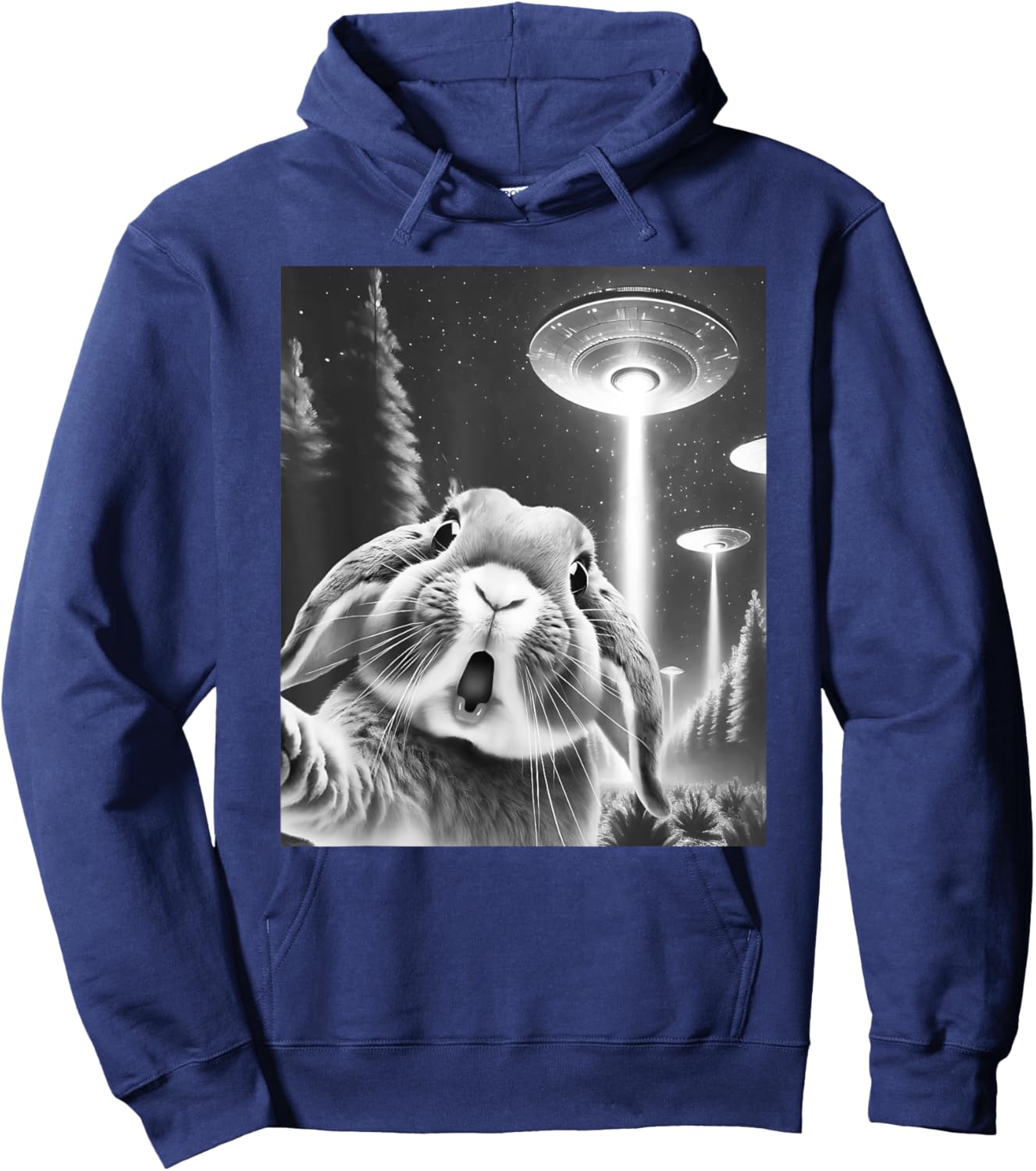 Funny Rabbit Alien UFO Taking a Selfie Animal Lover Hoodie - Hoodie | Navy