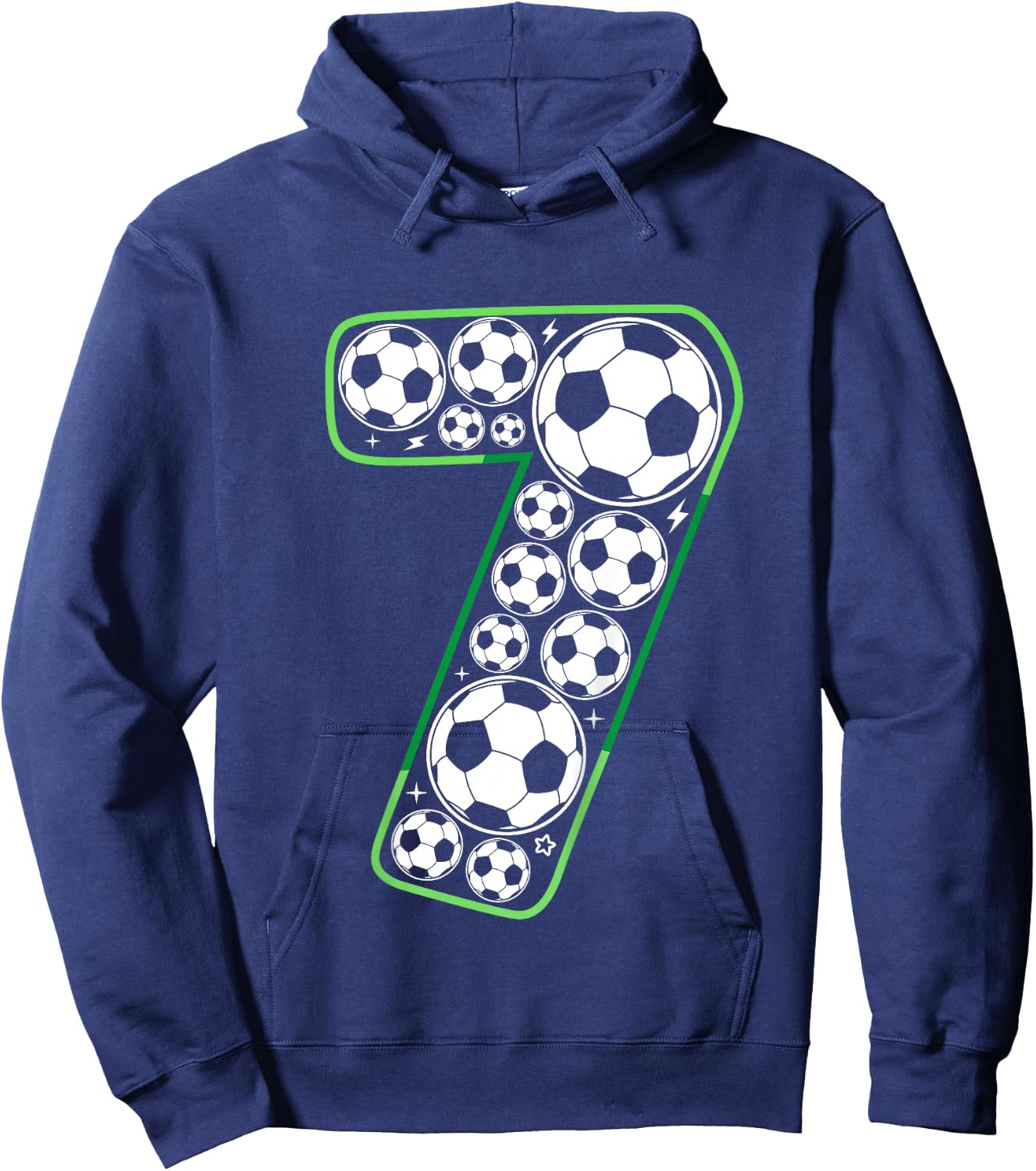 Kids Soccer 7th Birthday Seven 7 Year Old Boy Present 7 Yr Old Hoodie - Hoodie | Navy