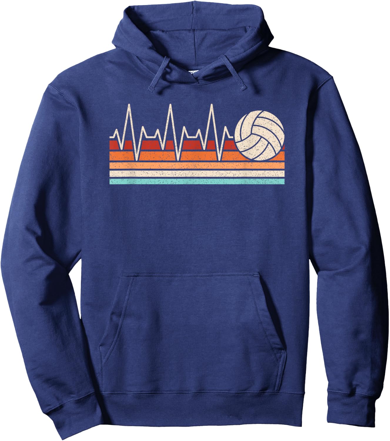 Volleyball Heartbeat Retro Volleyball Player Men Women Kids Hoodie - Hoodie | Navy