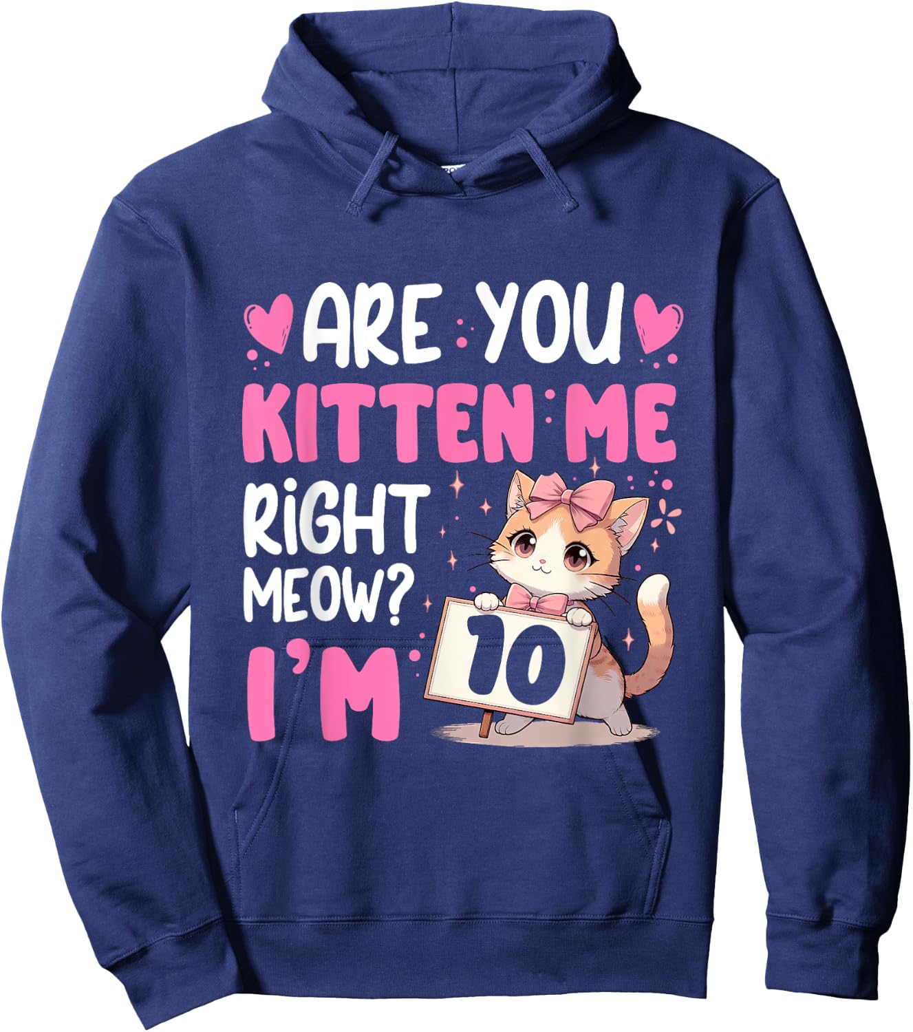 Are You Kitten Me Right Meow Anime 10th Birthday Cat Kitten Hoodie - Hoodie | Navy