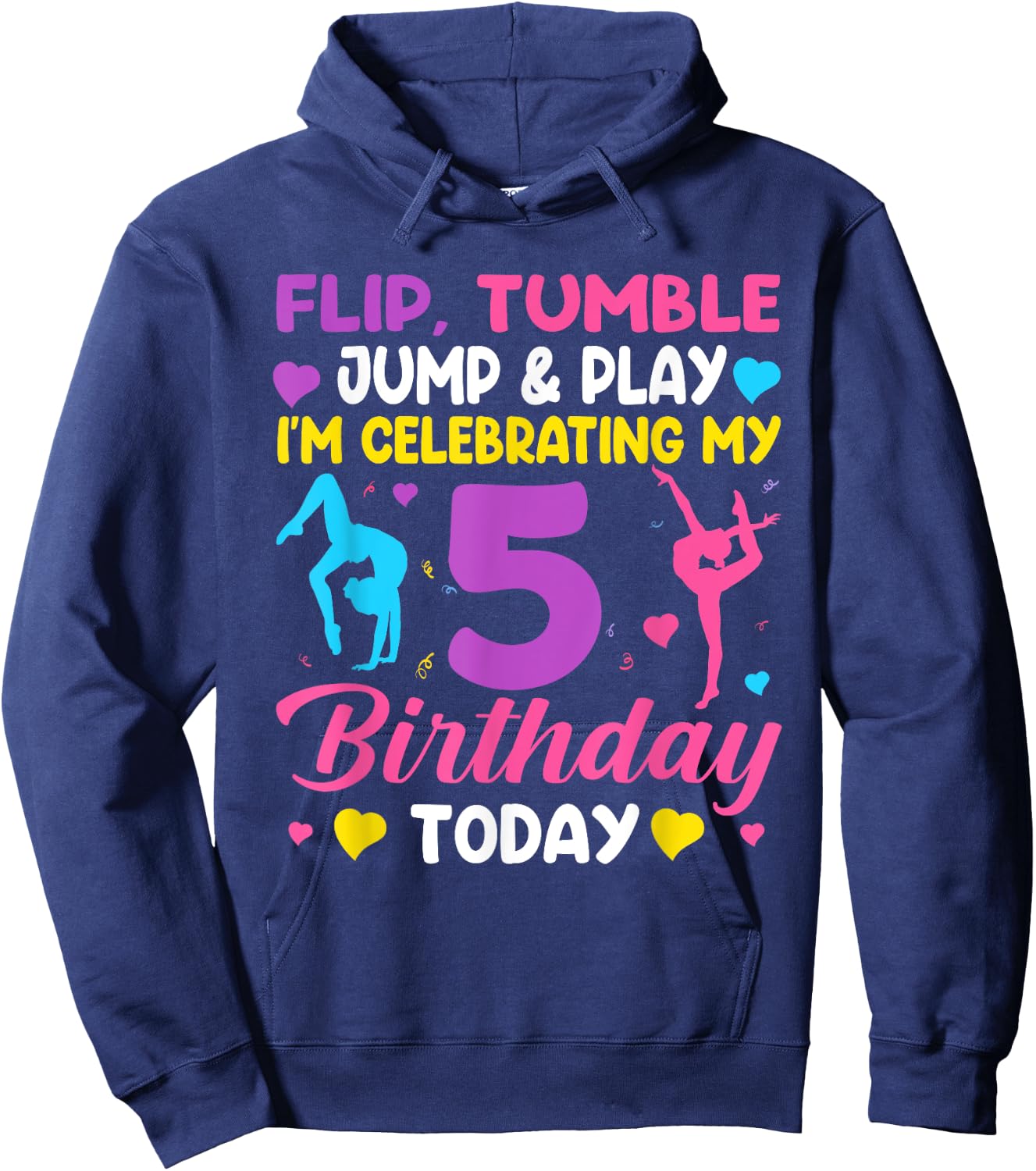 5th Birthday Gymnast Girl 5 Year Old Bday Gymnastics Party Hoodie - Hoodie | Navy