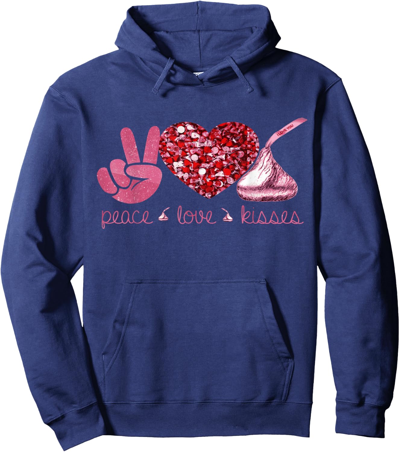 Valentines Day Peace Love Heart Chocolate Kisses Hoodie - Hoodie | Navy