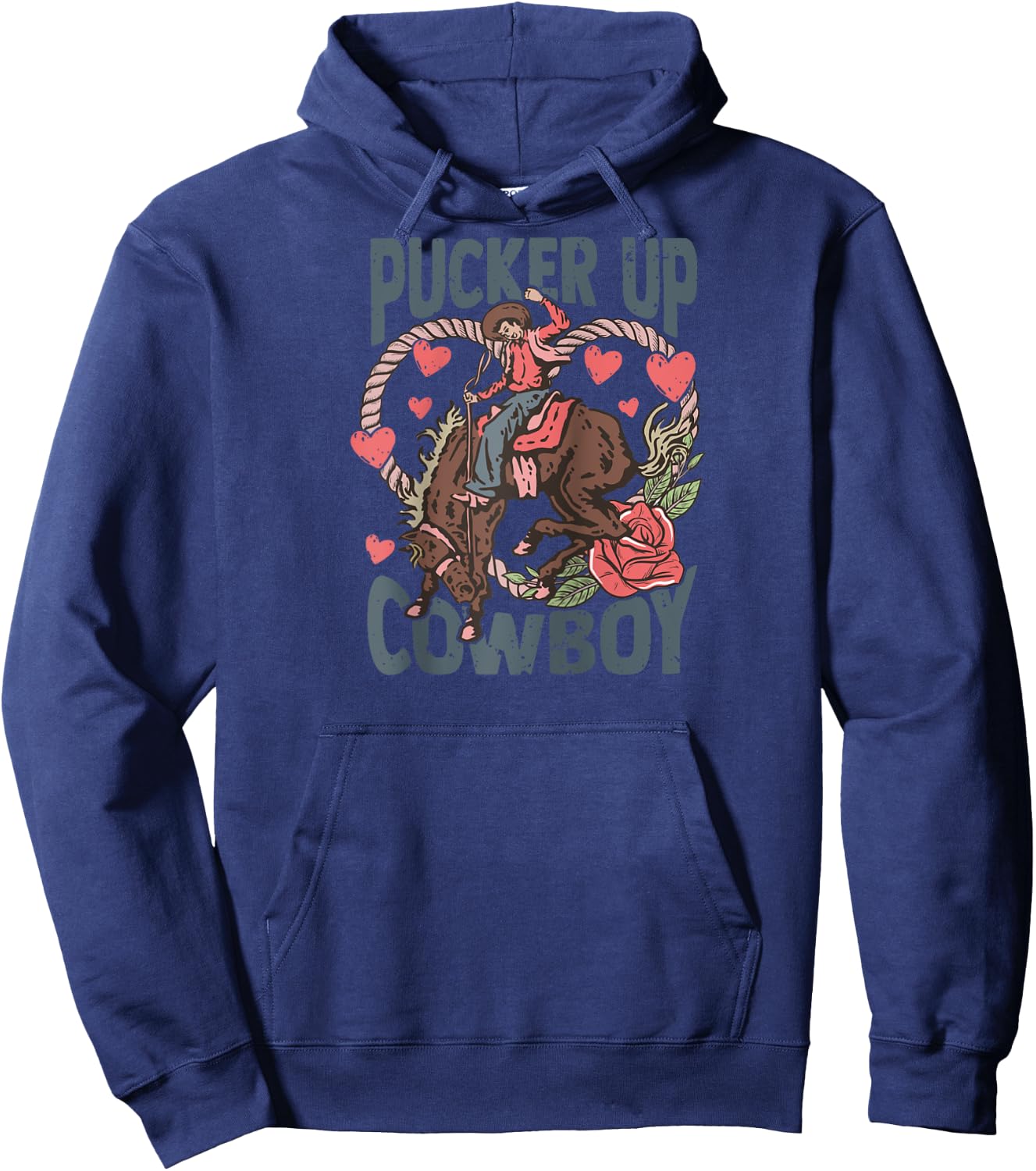Pucker Up Cowboy Retro Groovy Howdy Valentines Cowboy Hat Raglan Baseball Hoodie - Hoodie | Navy
