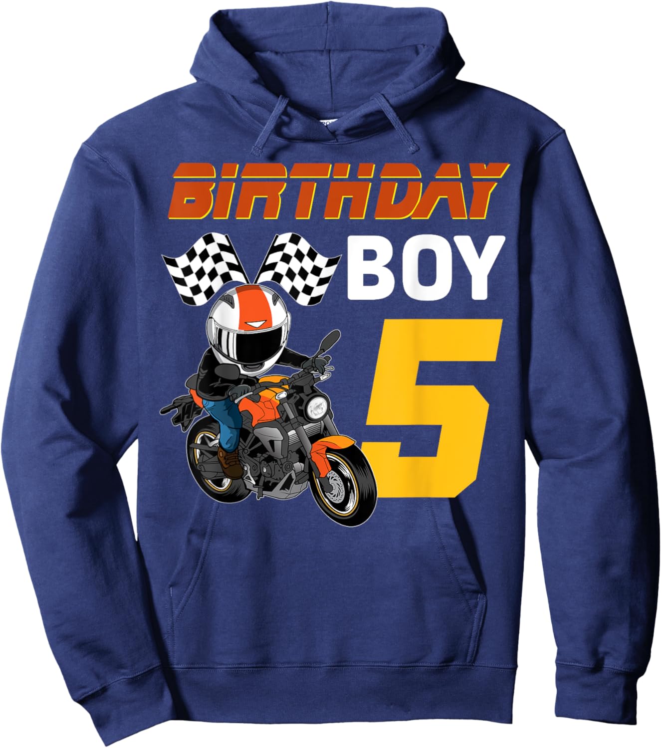 Birthday Boy 5 Motorcycle 5th Bday Party 5 Years Old Hoodie - Hoodie | Navy