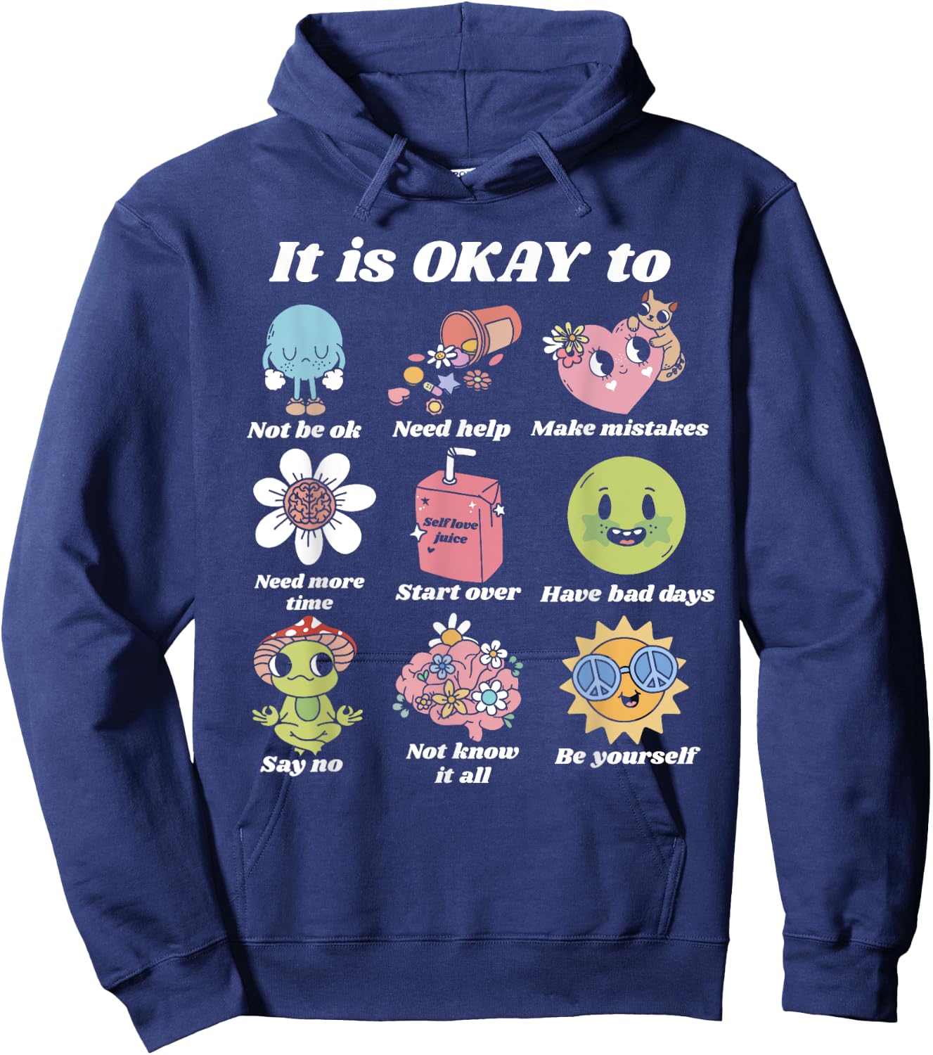 Mental Health Matters Groovy Smile Mental Health Awareness Hoodie - Hoodie | Navy