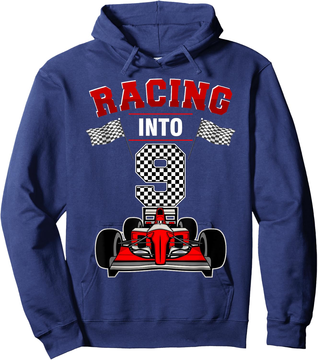 Racing Into 9 Race Car 9th Bday Party 9 Years Old Hoodie - Hoodie | Navy