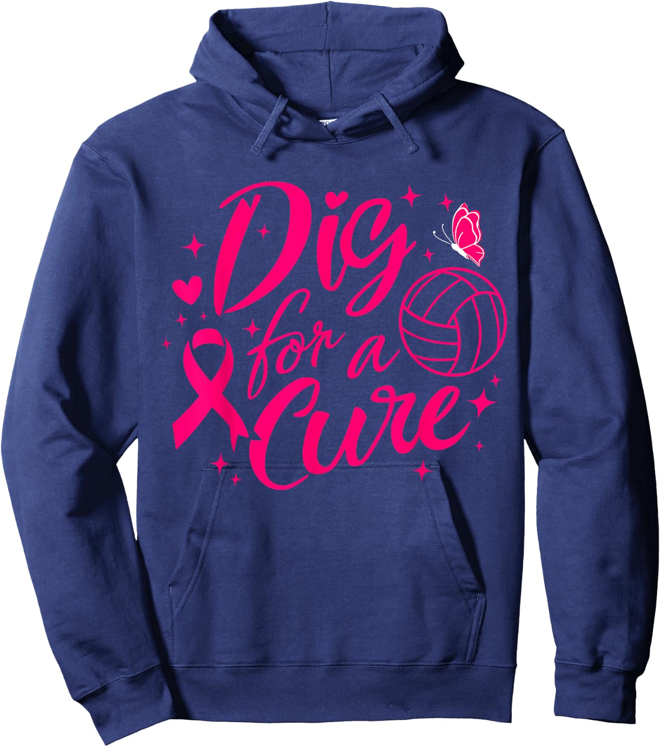 Dig For A Cure Breast Cancer Awareness Volleyball Pink Hoodie - Hoodie | Navy