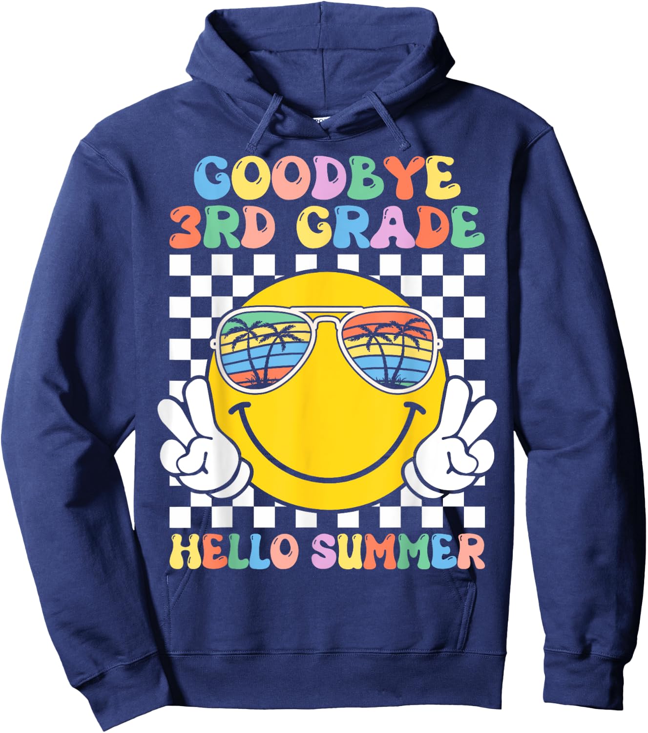 Goodbye 3rd Grade Hello Summer Groovy Third Grade Graduation Men Women Kids Hoodie - Hoodie | Navy