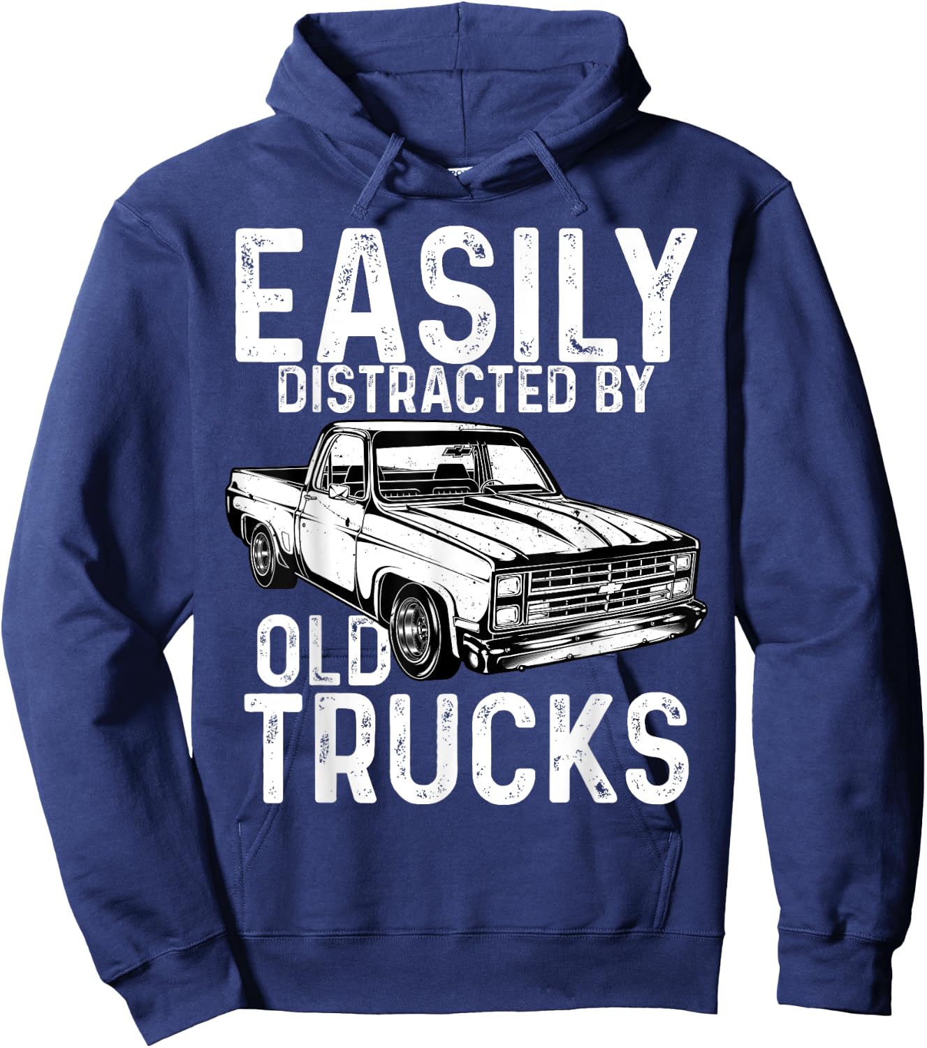 Square Body Easily Distracted By Old Trucks Squarebody Hoodie - Hoodie | Navy