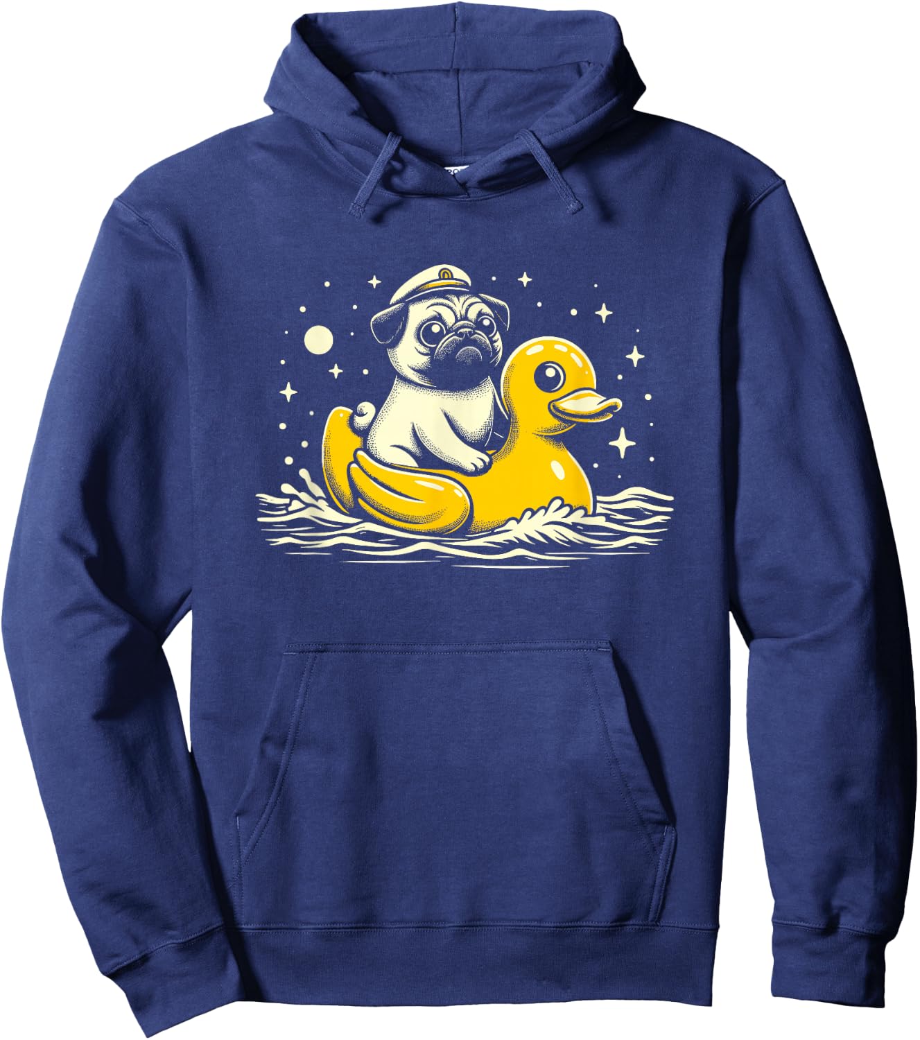 Captain Pug Rubber Duck - Funny Dog Graphic Pug Duck Lover Hoodie - Hoodie | Navy