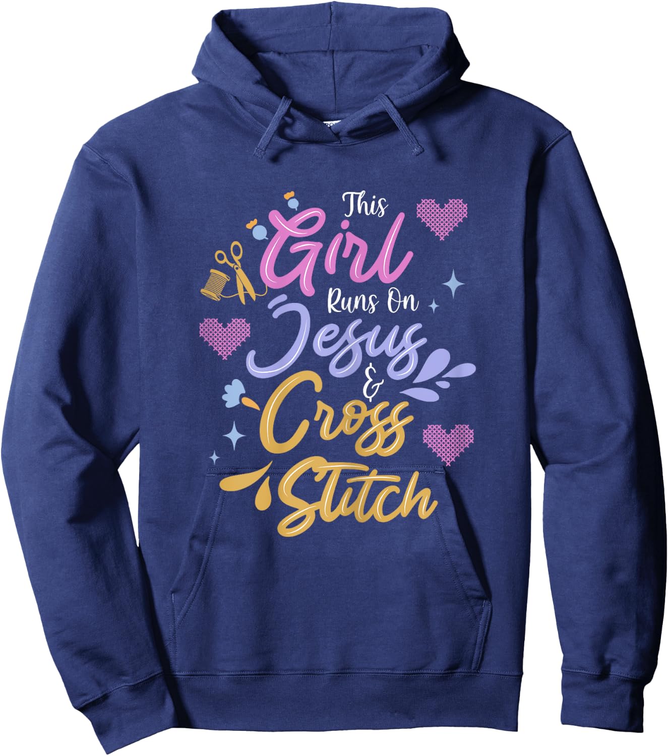 Jesus & Cross Stitch Hoodie - Hoodie | Navy