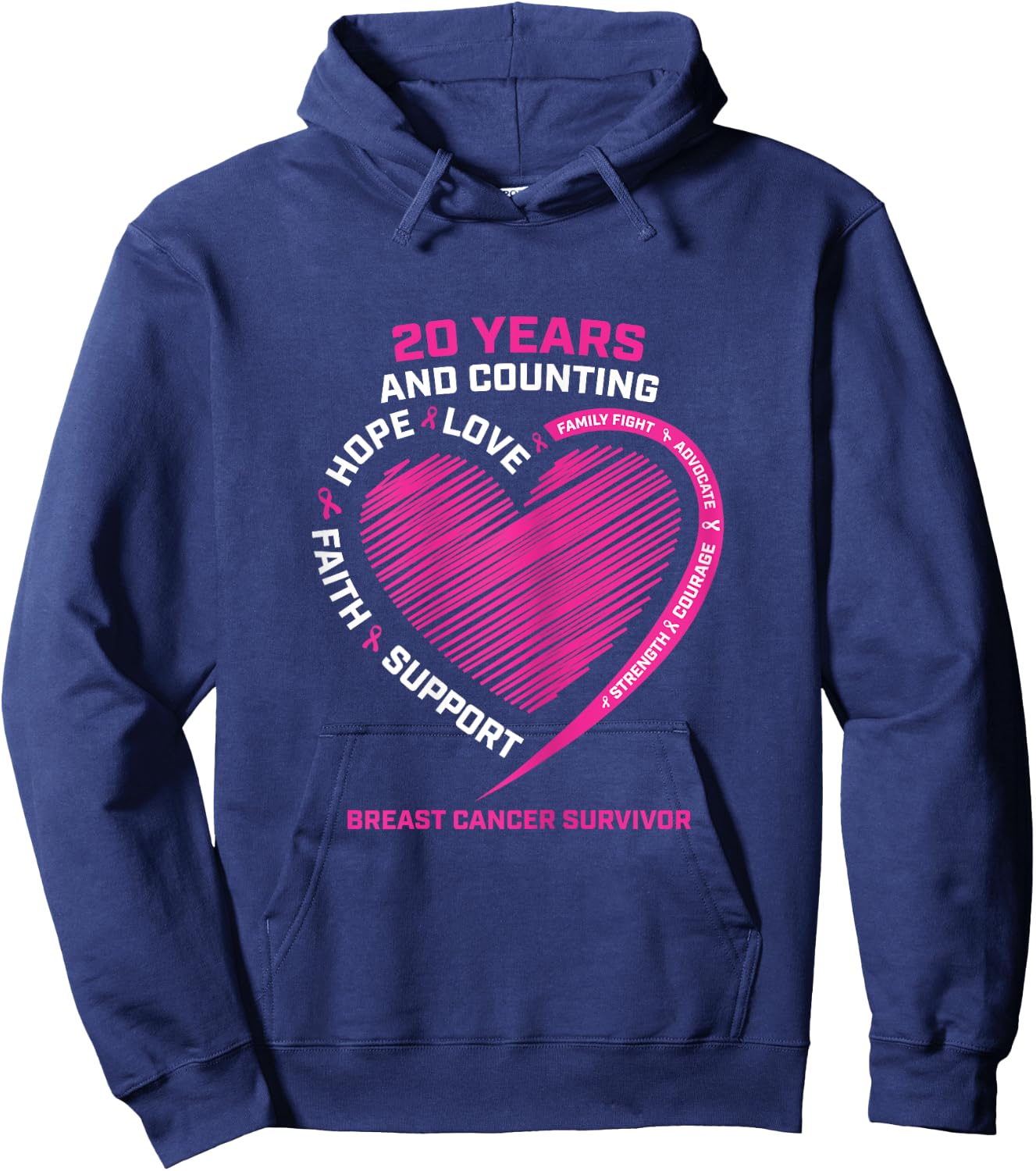 20 Years Cancer Free Gifts Women Pink Breast Cancer Survivor Hoodie - Hoodie | Navy