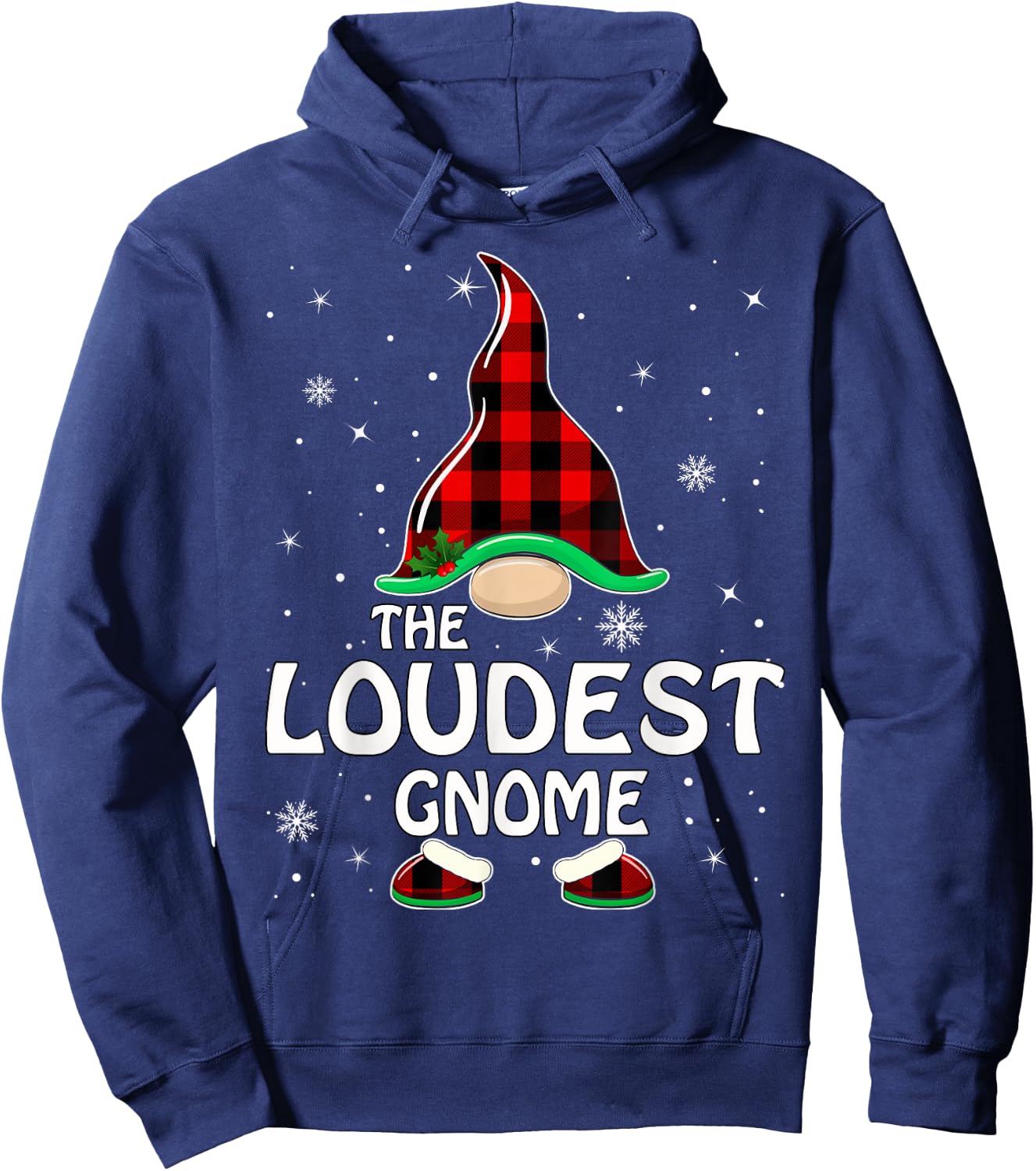 Loudest Gnome Buffalo Plaid Matching Family Christmas Pajama Hoodie - Hoodie | Navy