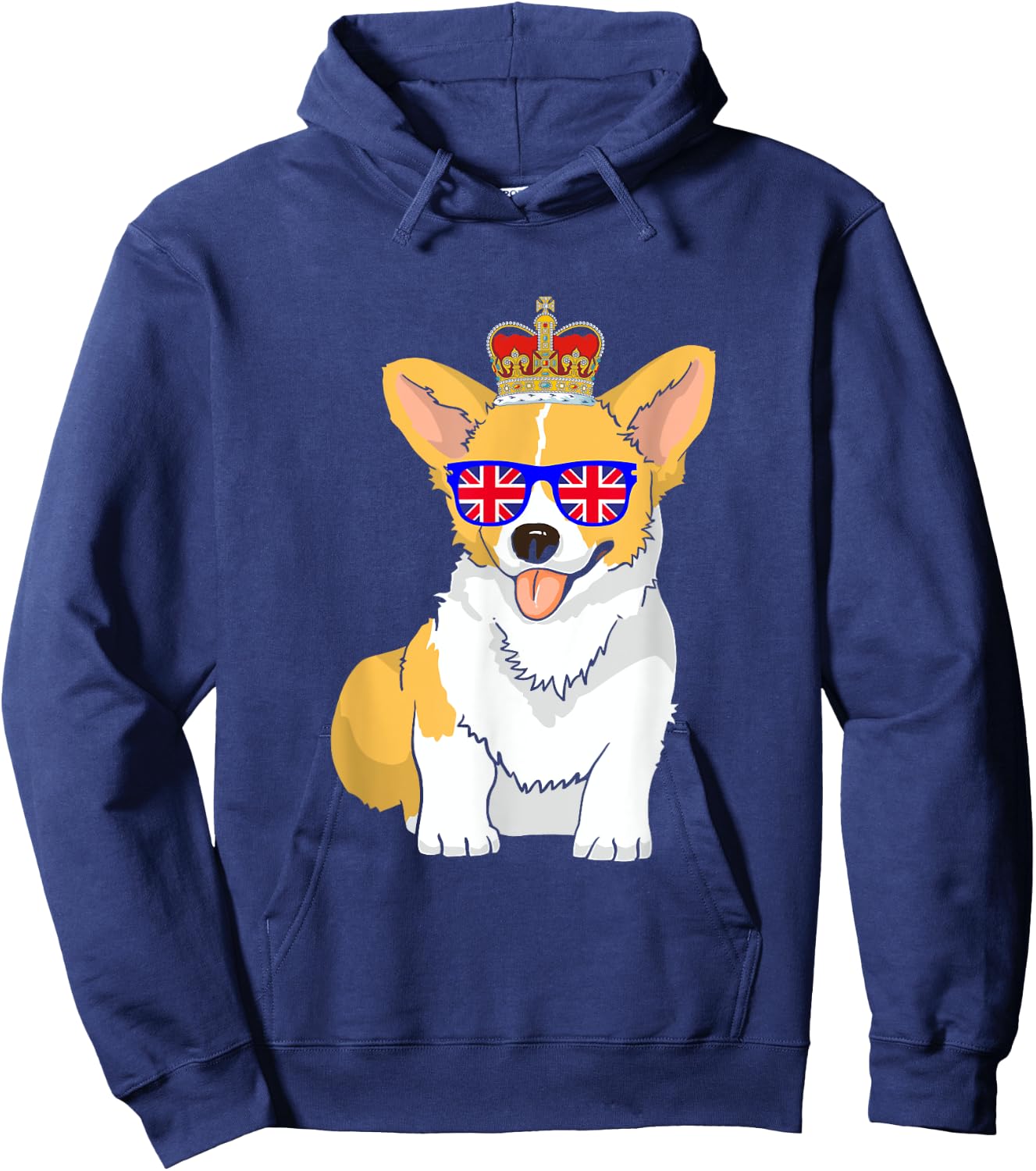 Corgi Dog Queen Elizabeth II Sunglasses British Crown Hoodie - Hoodie | Navy