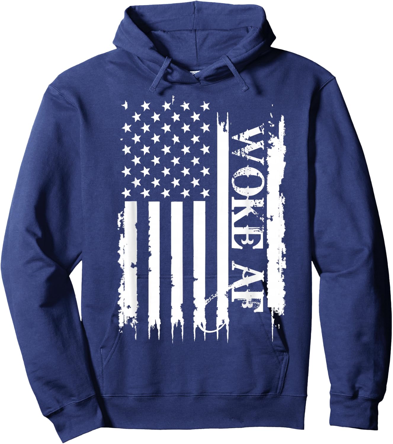 Woke AF United States Distressed w US Flag Hoodie - Hoodie | Navy
