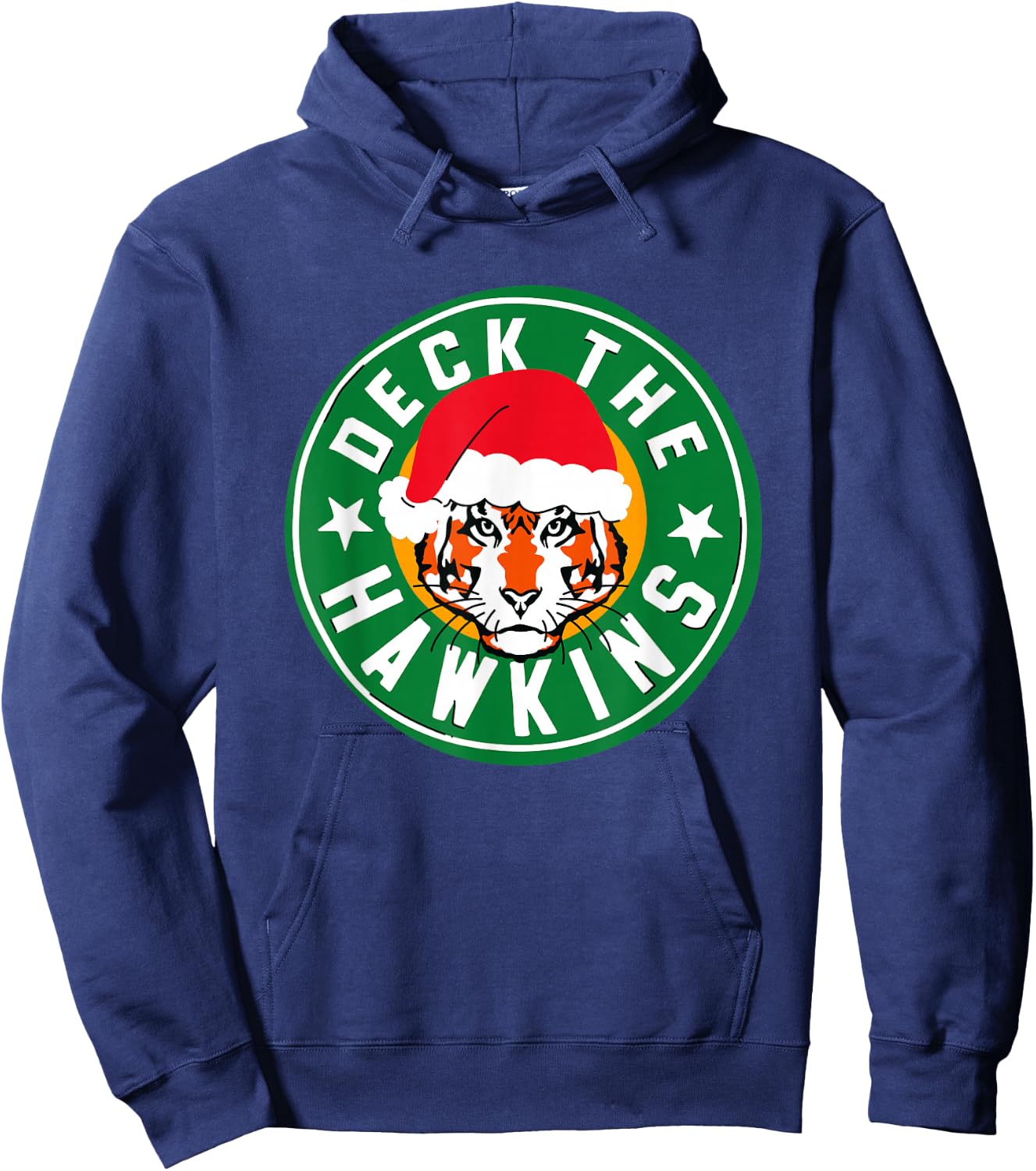 Stranger Things Christmas Deck The Hawkins Big Chest Badge Hoodie - Hoodie | Navy