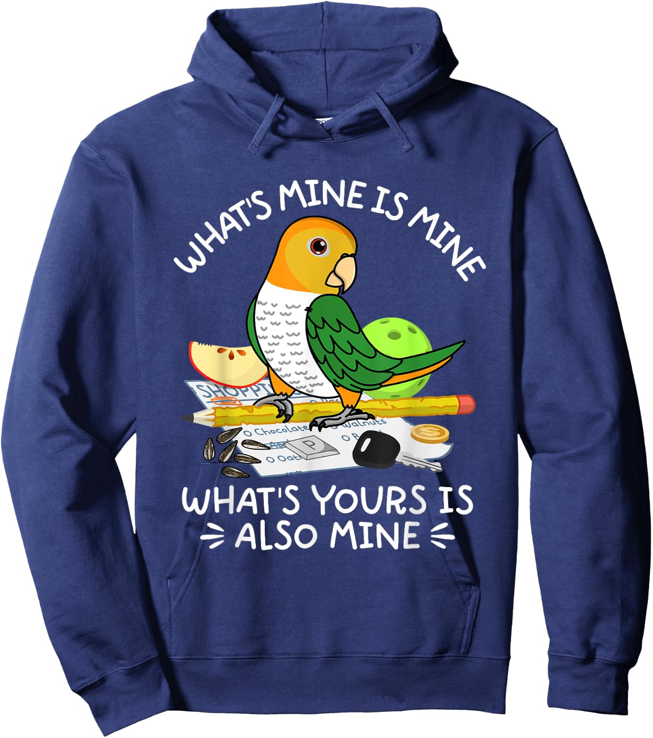 What's Yours Is Mine Parrot I White-bellied Caique Hoodie - Hoodie | Navy