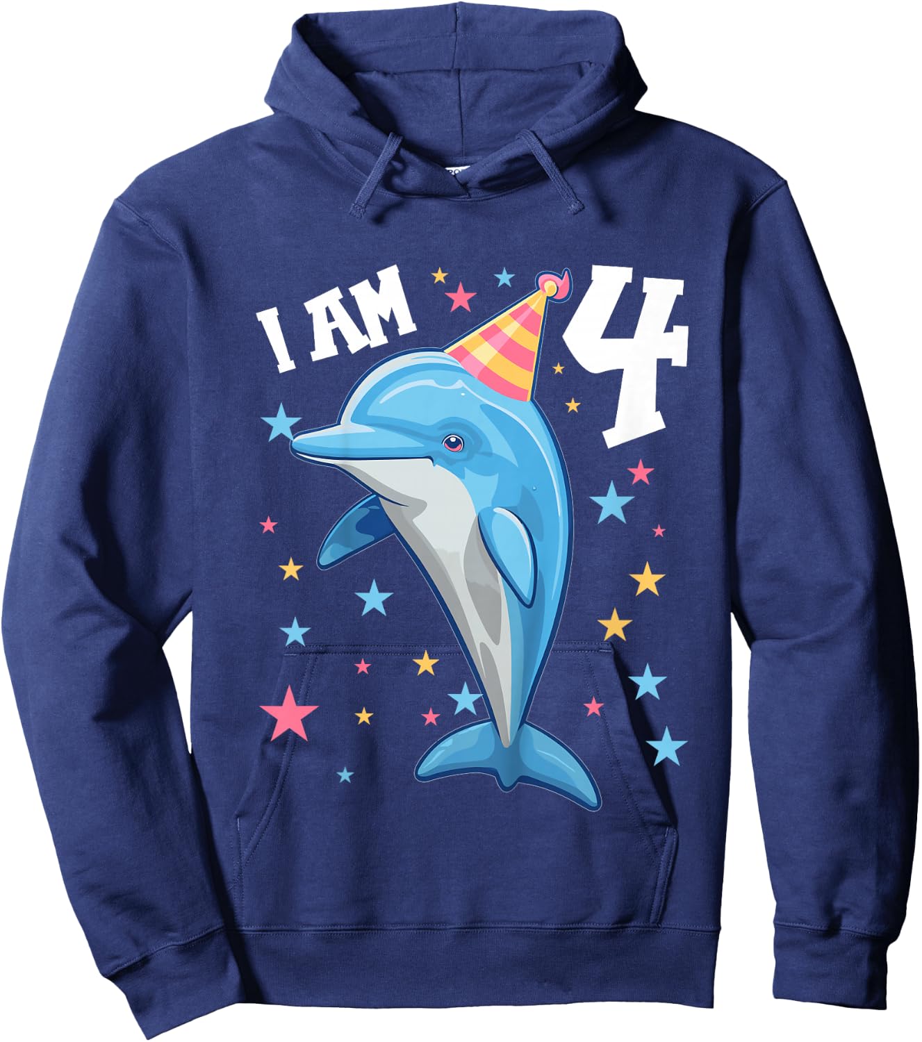Kids 4 Years old Boy or Girl Dolphins 4th birthday Dolphin Hoodie - Hoodie | Navy