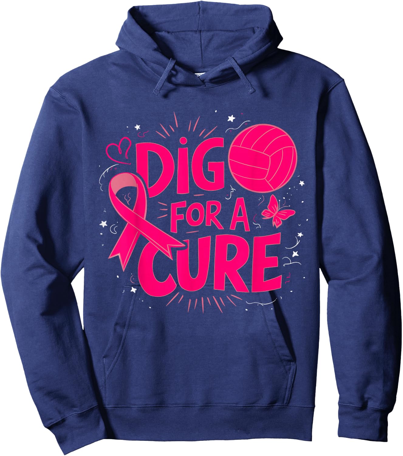 Dig For A Cure Breast Cancer Awareness Volleyball Pink Hoodie - Hoodie | Navy