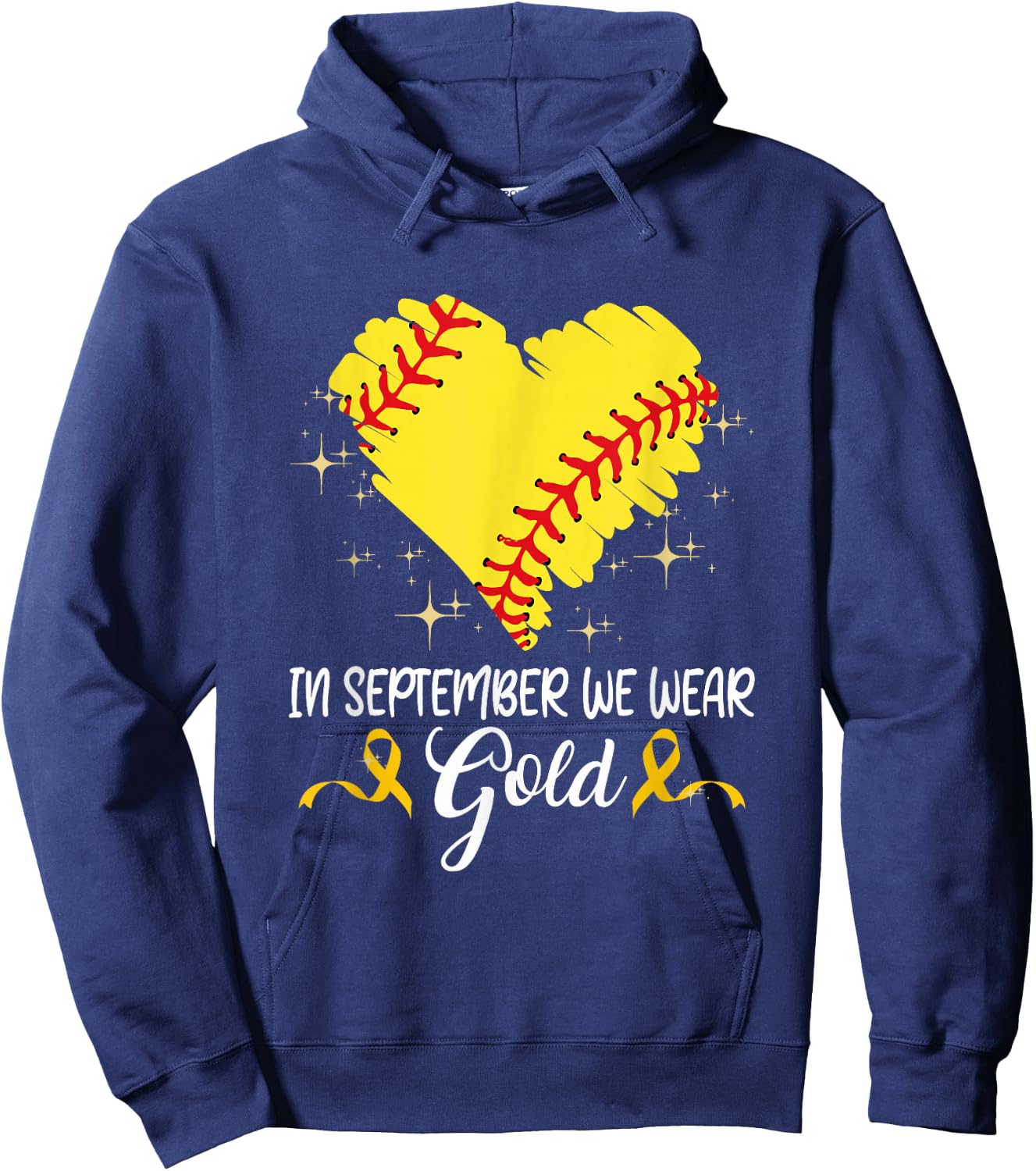 In September We Wear Gold Softball Childhood Cancer Support Hoodie - Hoodie | Navy