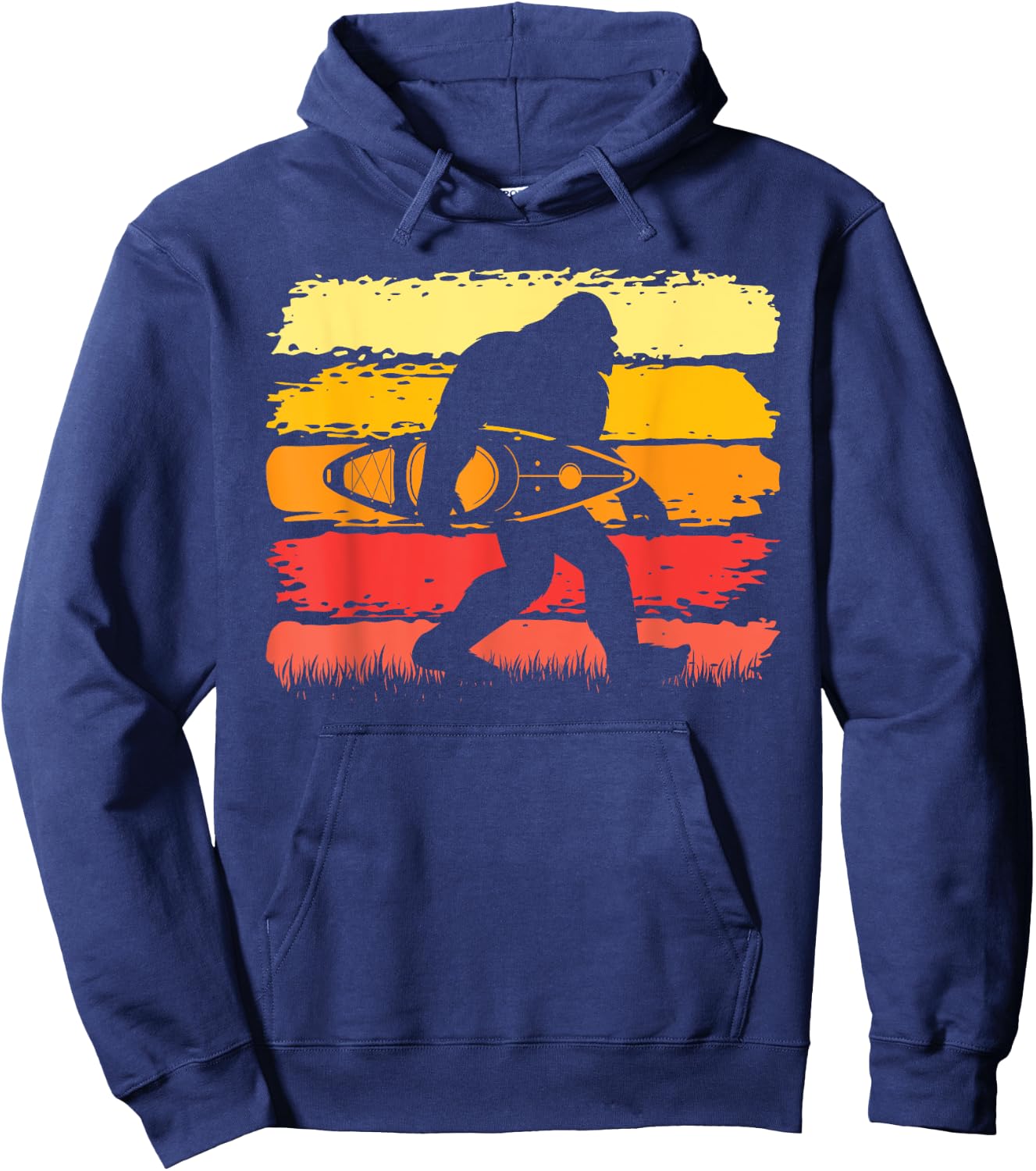 Retro Bigfoot Kayak Vintage Sasquatch Kayaking Hoodie - Hoodie | Navy