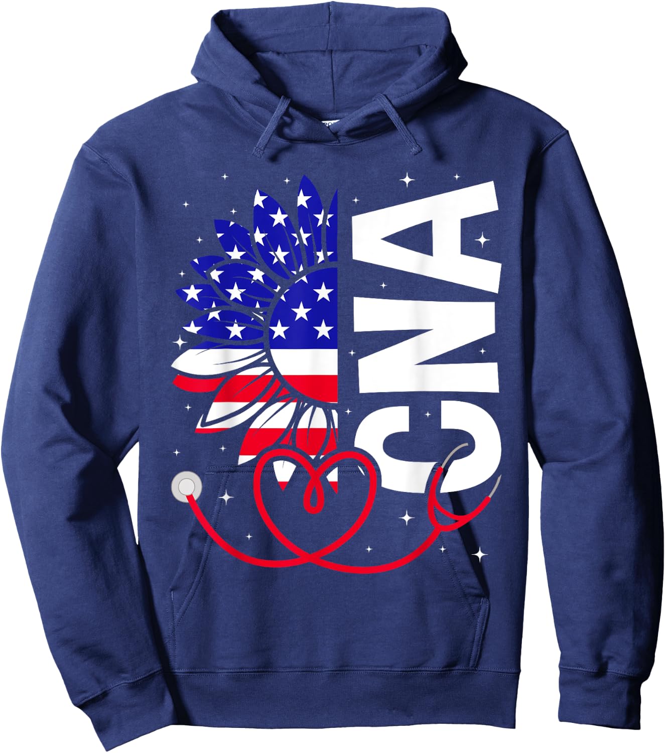 All American CNA Life American Flag Sunflower 4th Of July Hoodie - Hoodie | Navy