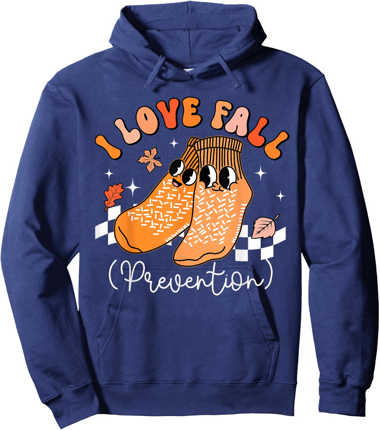 I Love Fall Prevention Socks Thanksgiving Autumn Leaves Hoodie - Hoodie | Navy